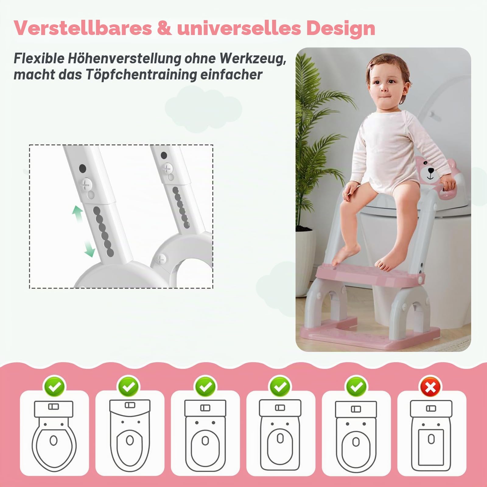 2-in-1 Toilettensitz mit Treppe, 8-fach verstellbar & klappbar | WC-Aufsatz mit Spritzschutz & rutschfest für Kinder ab 1–6 Jahre – passend für gängige Toiletten