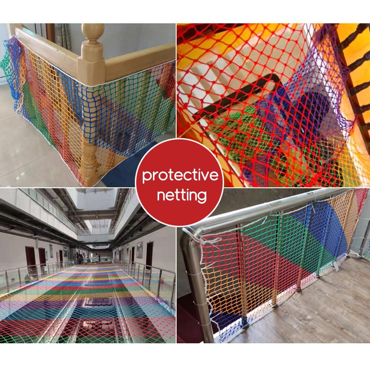 Fallschutznetz für Haustiere und Kinder, kein Knoten, Sportzaun für Treppen, Balkone, Spielplätze, Innen- und Außenbereich, Dekoration, mehrfarbig (1 m x 4 m)