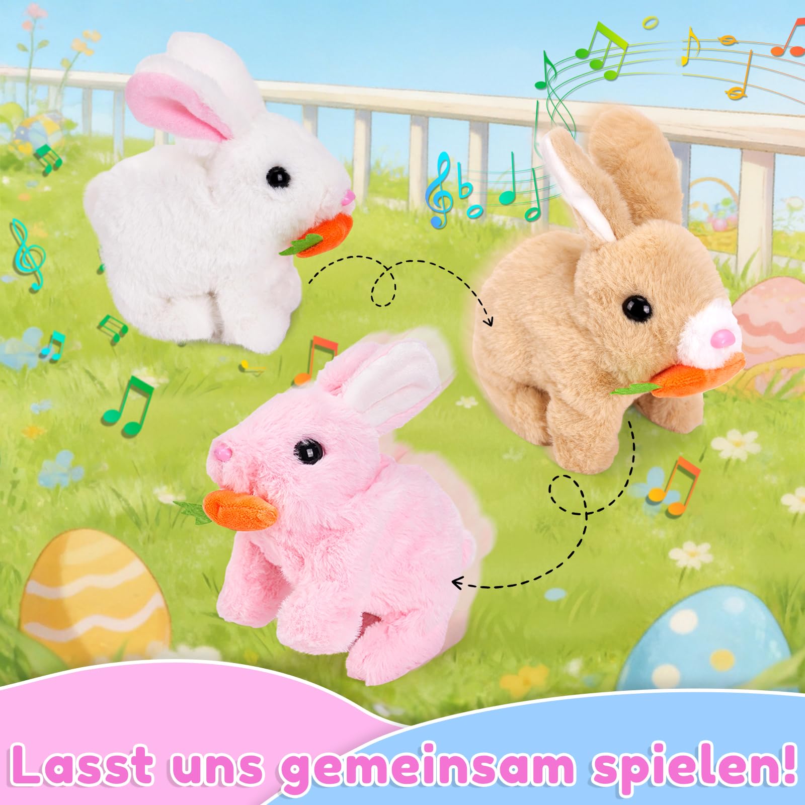 Giocattoli interattivi, coniglio che salta, coniglio di peluche piccoli, suoni e orecchie e naso si muovono, coniglietto di peluche per regali di Pasqua (marrone chiaro + confezione regalo)
