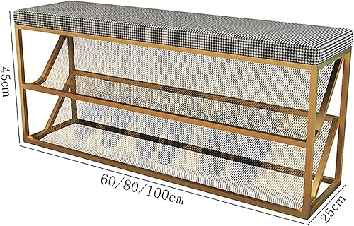 Miniatura 10 de Banco otomano de almacenamiento para pies en el extremo de la cama, banco de zapatos de entrada con cómodo cojín, 3 niveles, de malla metálica,