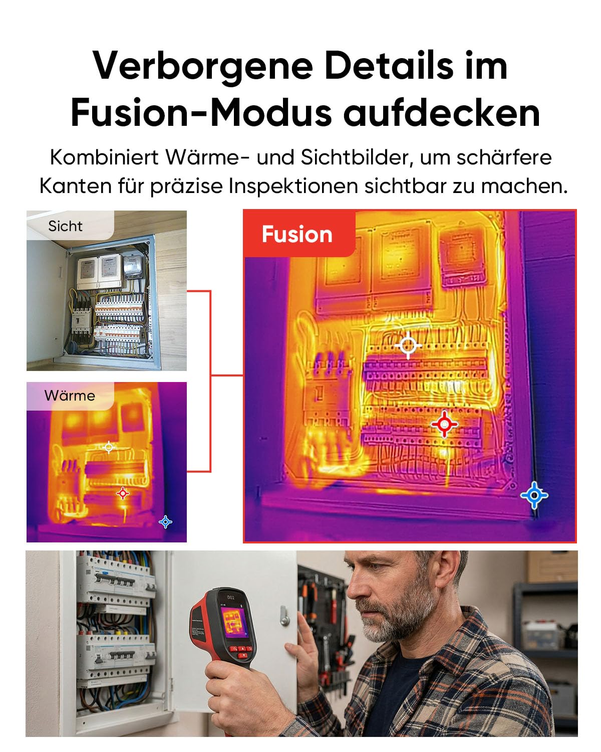 HIKMICRO D02 Wärmebildkamera mit visueller Kamera, 240 × 240 SuperIR-Auflösung, SuperScene-Szenenerkennung, 96 × 96 IR-Auflösung, 3200 mAh, Foto- und Videoaufnahme, -20 °C bis 450 °C