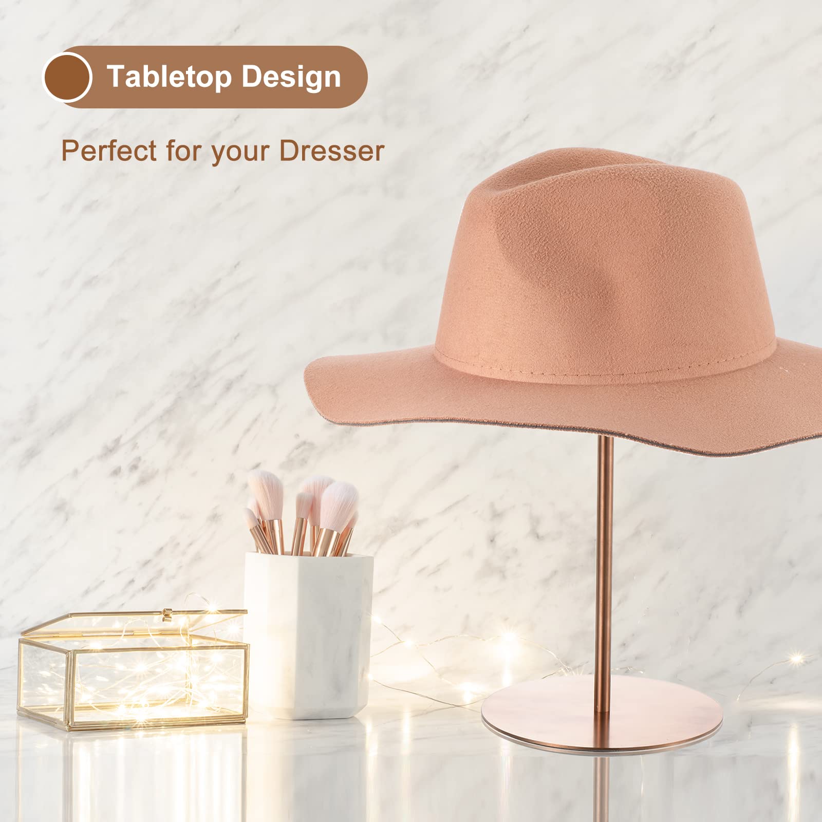 sourcing map Metall Hut Anzeige Stand 2 Pack Einstellbar Tisch Hütte und Perücke Rack Halterung für Baseball Kappe Fedora Hut Cowboy Hut - Rose Gold