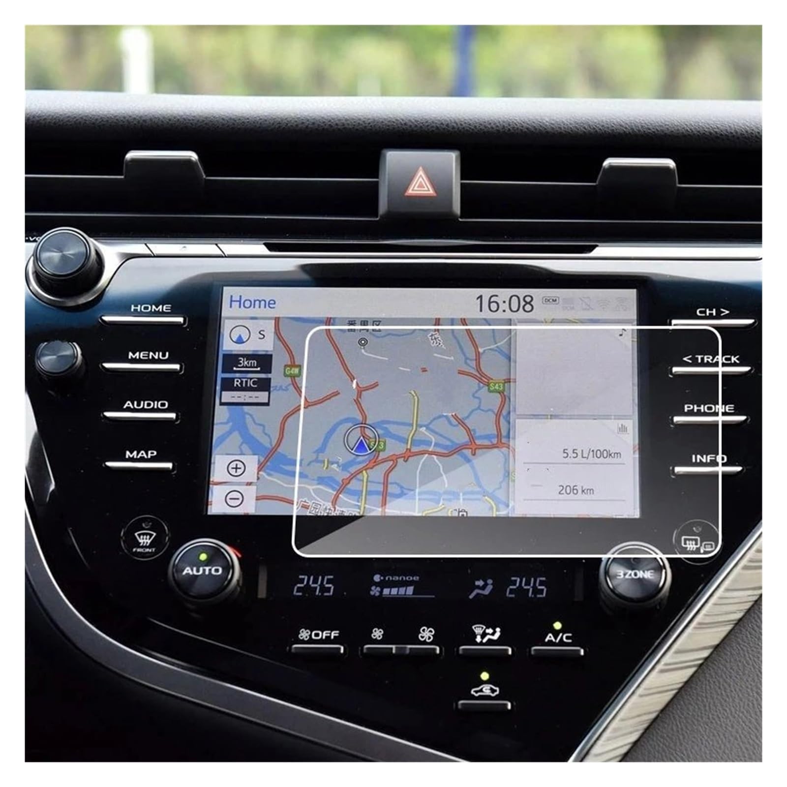 MARQI Navi Displayschutzfolie Für Toyota Für Camry 2018 7 Zoll 8 Zoll Auto Navigation Bildschirm Glas Schutzfolie Bildschirm Schutz Auto Navigation Glas(Farbe:8 inch 176X99mm)
