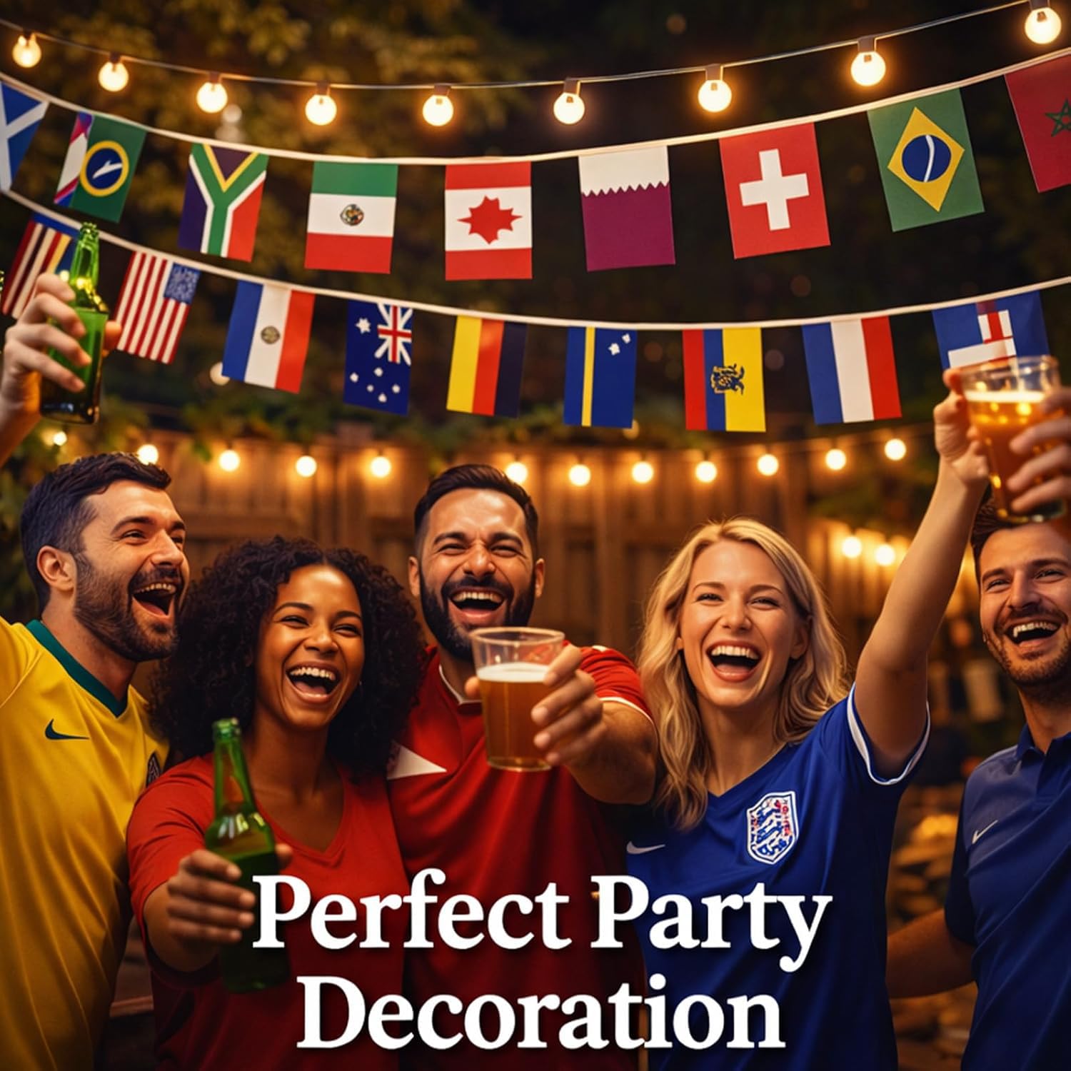 2026 - Bandiere mondiali, catena 48 paesi per 2026 Coppa del Mondo 2026, 14 m, decorazione per la visualizzazione pubblica, giardino, bar, tifosi della Coppa del Mondo