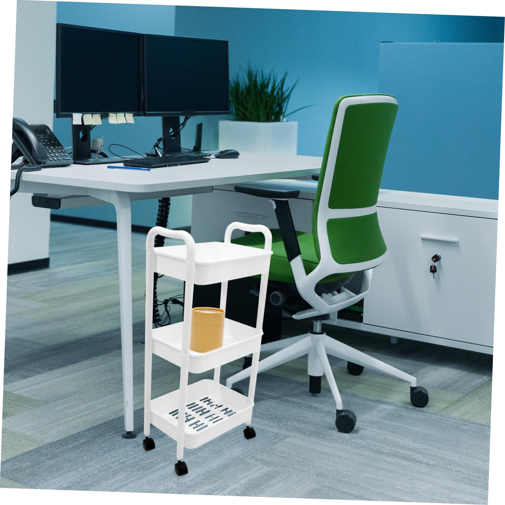 Carrello Portaoggetti con Ruote Bianco Multiuso in Pp con Design a Livelli e Struttura Stretta per Bagno e Ufficio