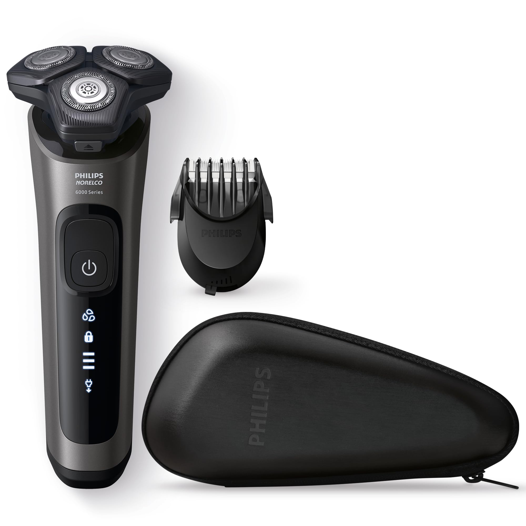 Philips Norelco Shaver 6000, Rechargeable Wet & Dry Shaver with 2-in-1 Click On Beard Styler (5 Length Settings) and Precision Trimmer, S6600/90 (