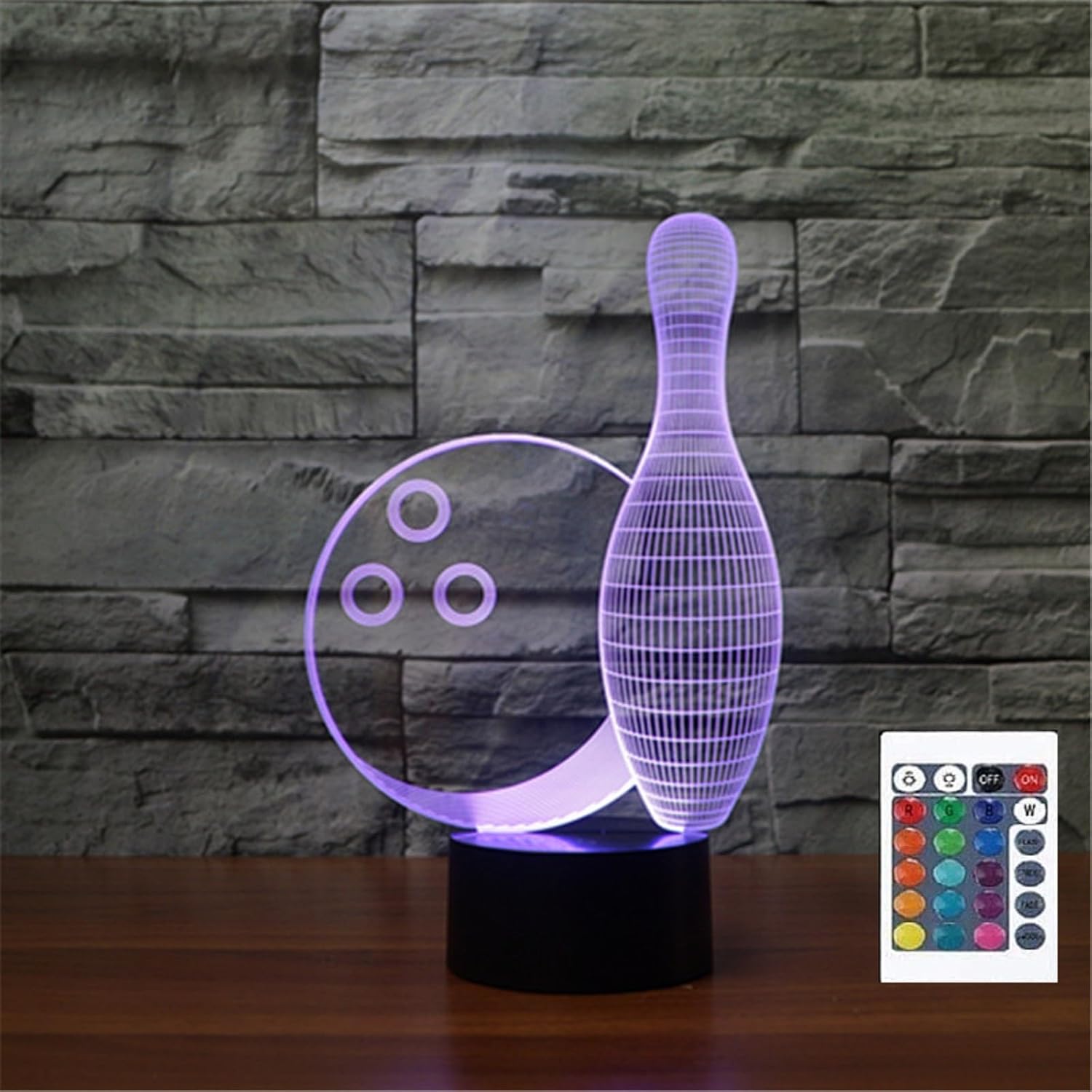 Bowling 3D Illusion Night Light Touch Table Desk Lamp with Remote Control 16 Colors Optical USB LED Night Light for Kids Gift Room Decoration