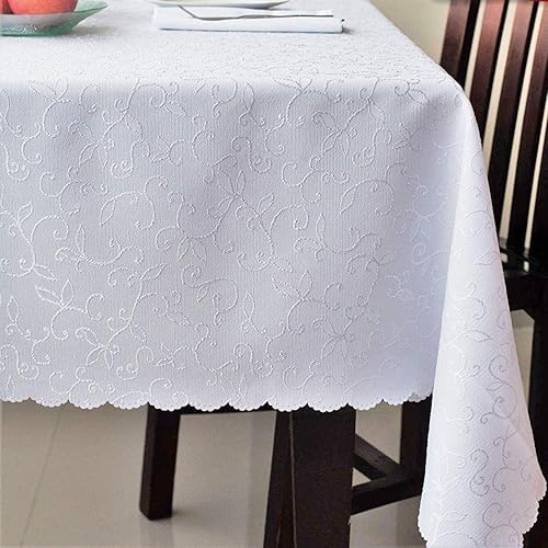 Mantel de poliéster blanco turco resistente a las manchas, rectangular, cuadrado, redondo, se lava fácilmente, no se plancha, para Acción de