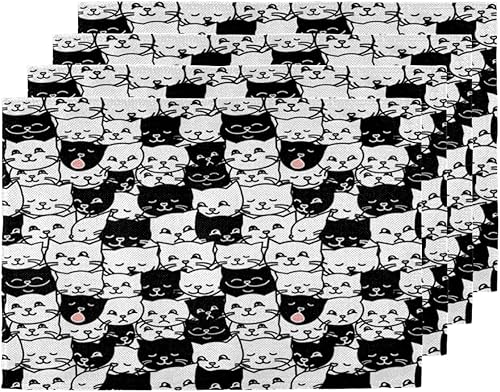 Cat Fun Decor Placemats Set of 4 Table Mats Washable Placemat Waterproof Place Mats for Party Home Dining Table Decor 18x12 in