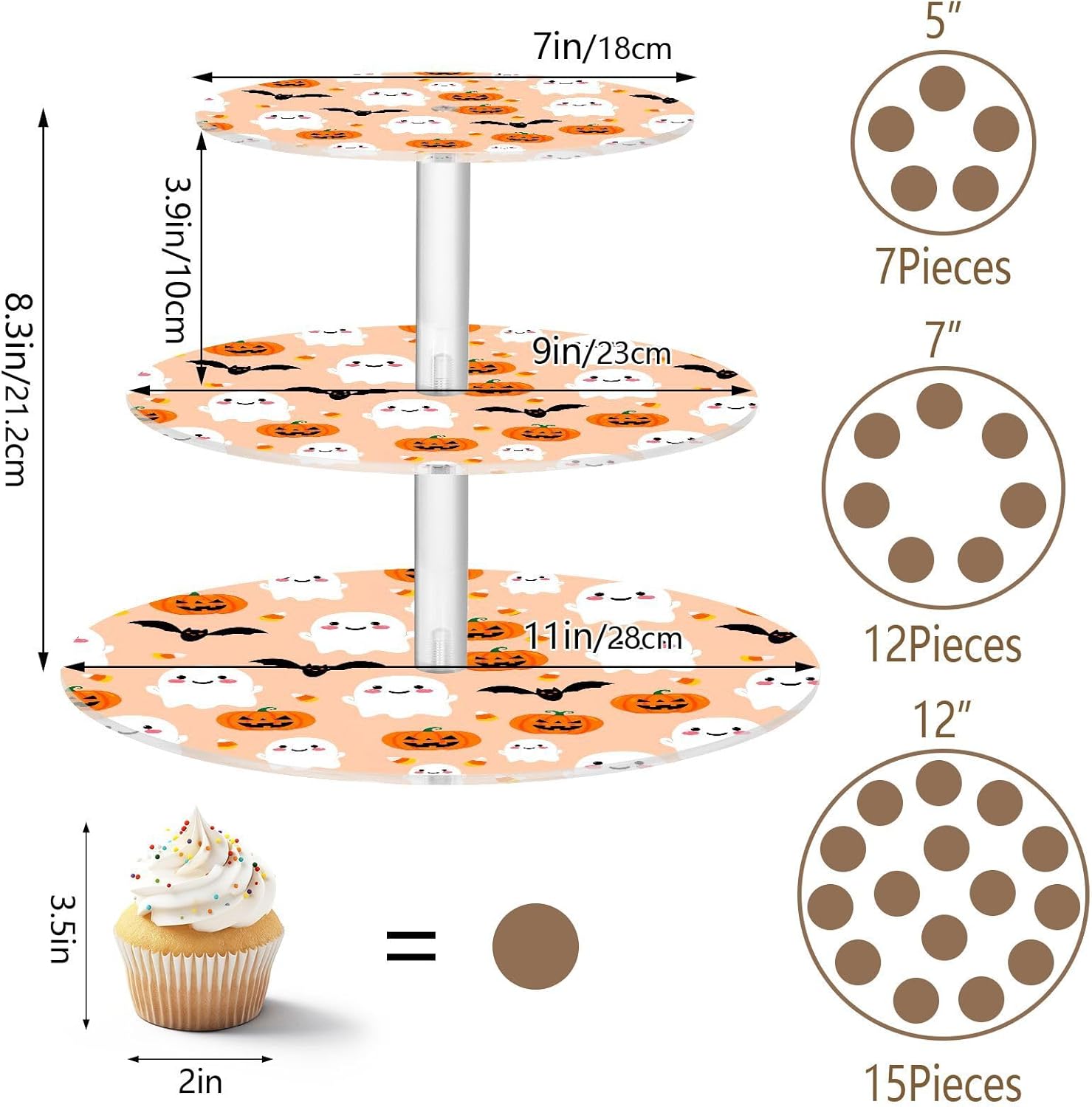 Ghost Pumpkin Bats Halloween 3 Tier Acrylic Cupcake Stand, Cupcake Stand for 34 Cupcakes for Weddings, Christmas,Holidays,Parties,Birthday,Printed Cupcake Tower 23301655