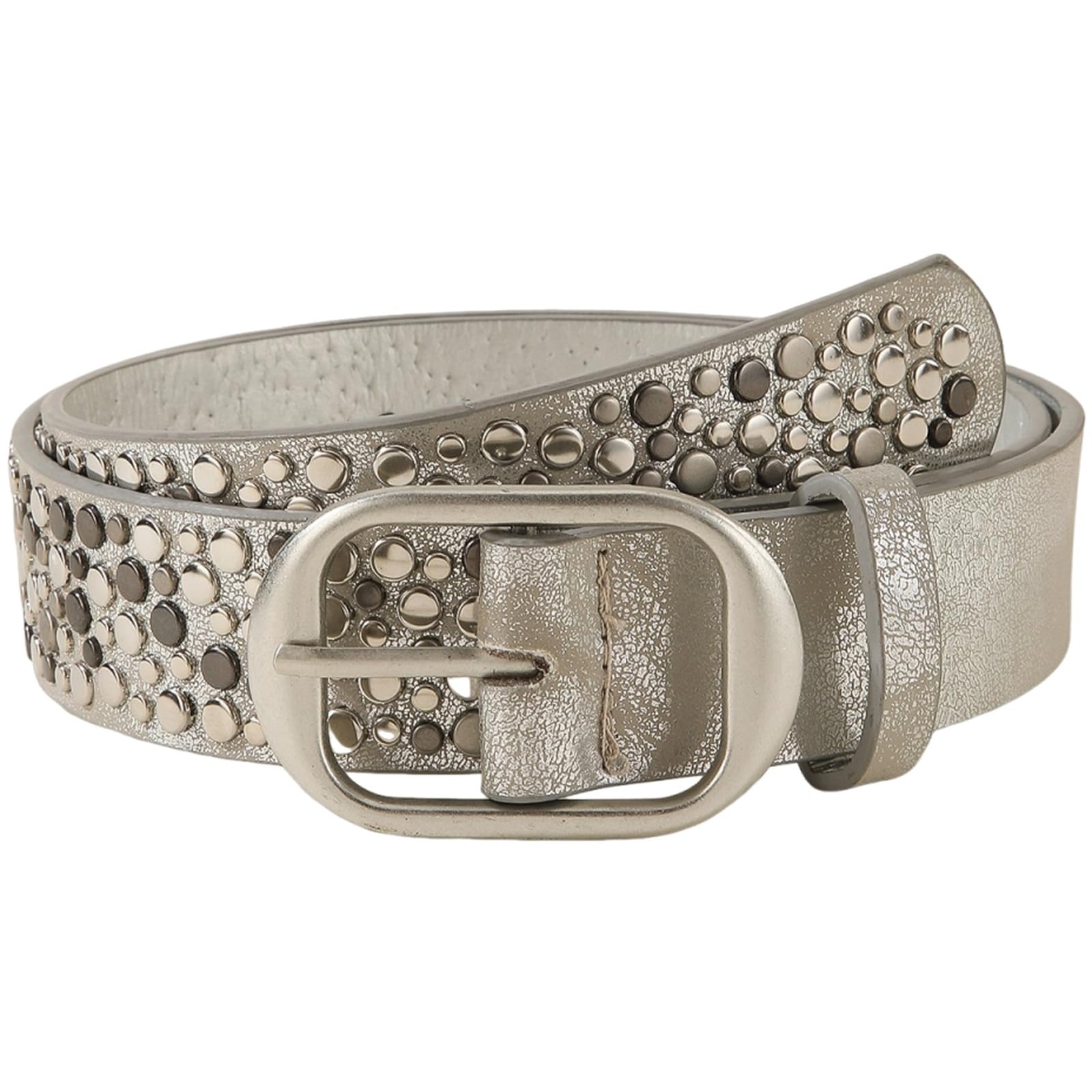 AGUTALITHIC Studded Belts with Punk Rock Bright Metal Irregular Round Rivets Goth 3.3cm Wide PU-Leather Strap for Women Men(110cm/43, Silver)