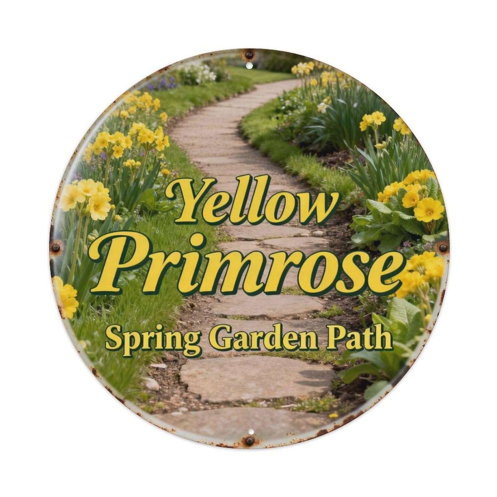 Yellow Primrose Spring Garden Path Metal Tin Sign Plaque