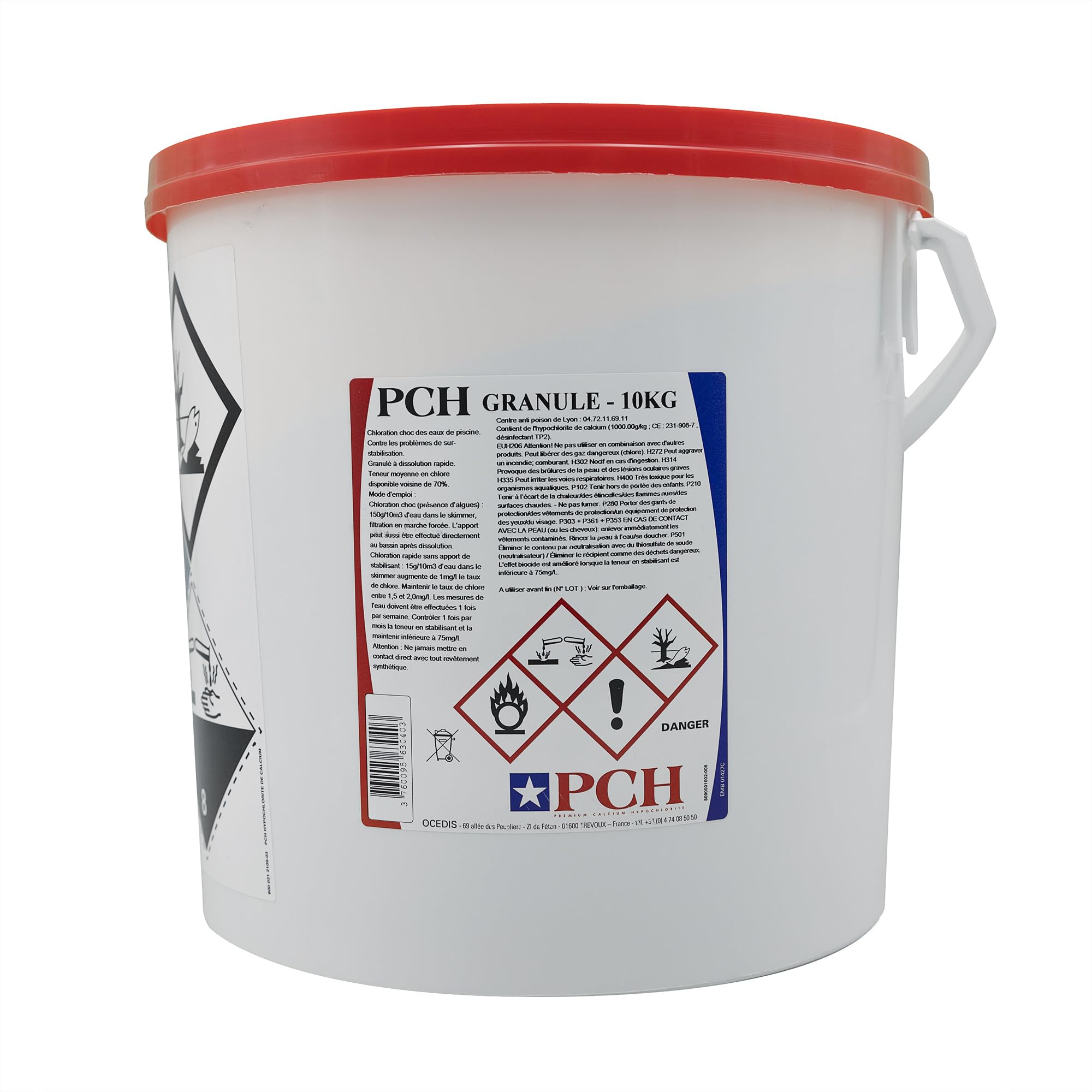 OCEDIS PCH Granulé - 10kg | Chlore Choc Non Stabilisé - Désinfection Choc - Hypochlorite de Calcium à Dissolution Rapide + 10 Tests HPS OFFERTS 6 en 1