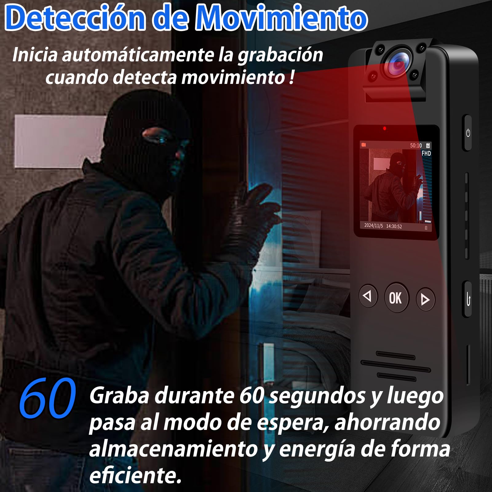 TANGMI Mini Camara, Lente Giratoria de 180° Body CAM Vídeo & Audio HD 1080P, Gran Angular de 120° & Visión Nocturna & Detección de Movimiento Mini Cámara con Montura de Tuerca de 1/4» para Bicicletas