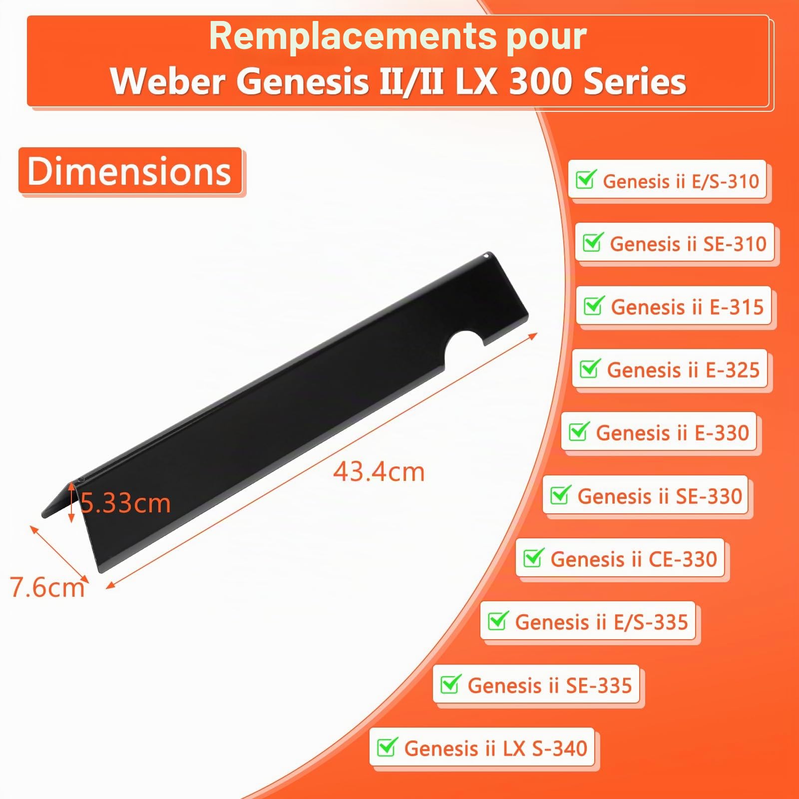 GFTIME Barres de flavorizer de 43,4 cm pour Weber Genesis II LX 300 Serie II E-310, II E-330, II E-335, II S-335, II LX S/E-340, Genesis II 210, LX 240 (2017 and Newer), plaques chauffantes pour Weber