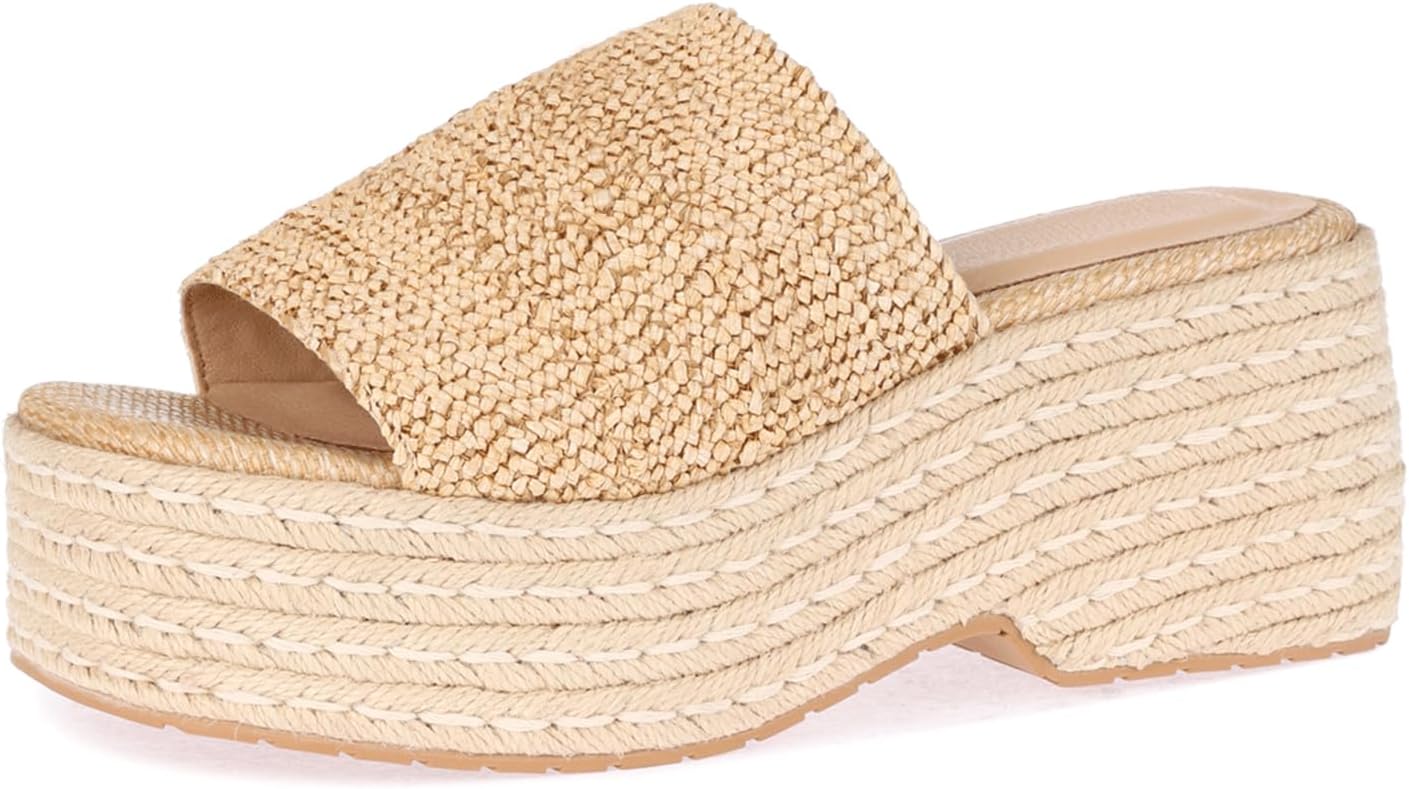 Raffia slip on wedge sandals for summer beach comfort style