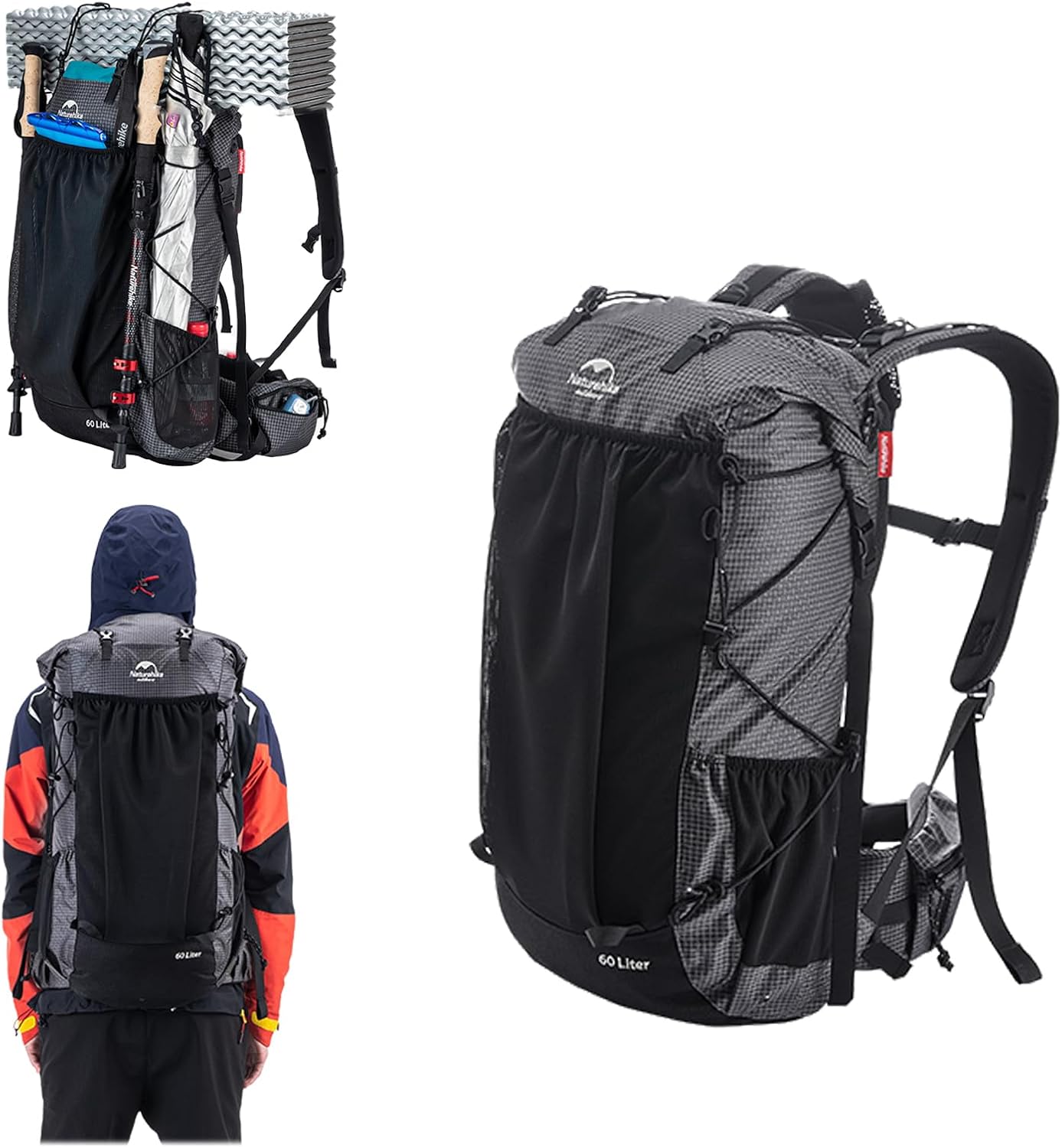 Naturehike Rock-40L/60L+5L Internal Frame Hiking backpacking backpack, Camping Waterproof Bag, Ultralight Outdoor Daypack with Rain Cover for Hiking, Backpacking,Camping Survival(60+5L(updated))