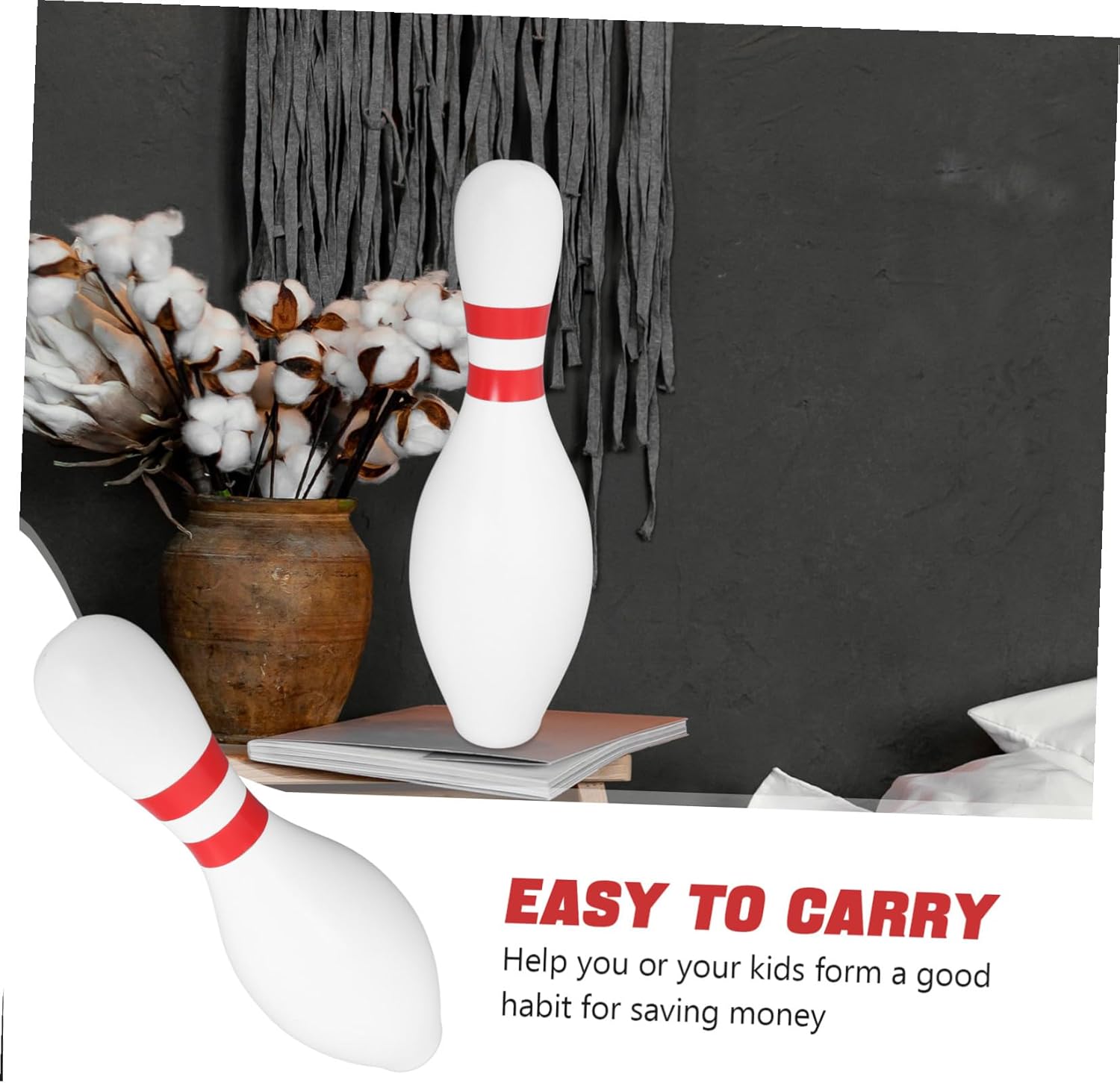 Bowling Shaped Piggy Bank Coin Box for Money Saving Unique Desktop Adornment for Home Girl Adults White