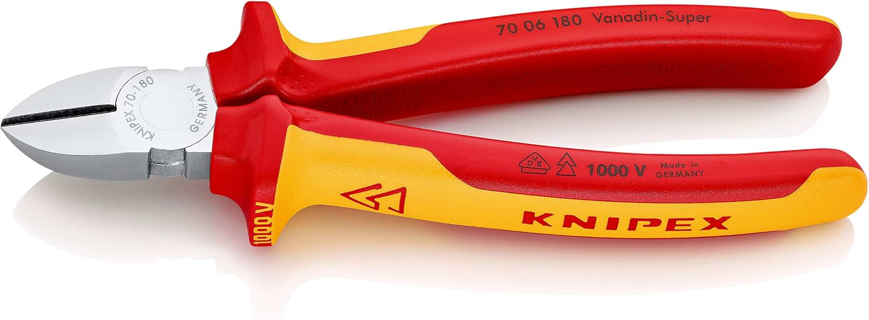 KNIPEX Seitenschneider, verchromt, 180 mm, Chrom-Vanadium Stahl, VDE, weicher Draht(Kupfer)-harter D
