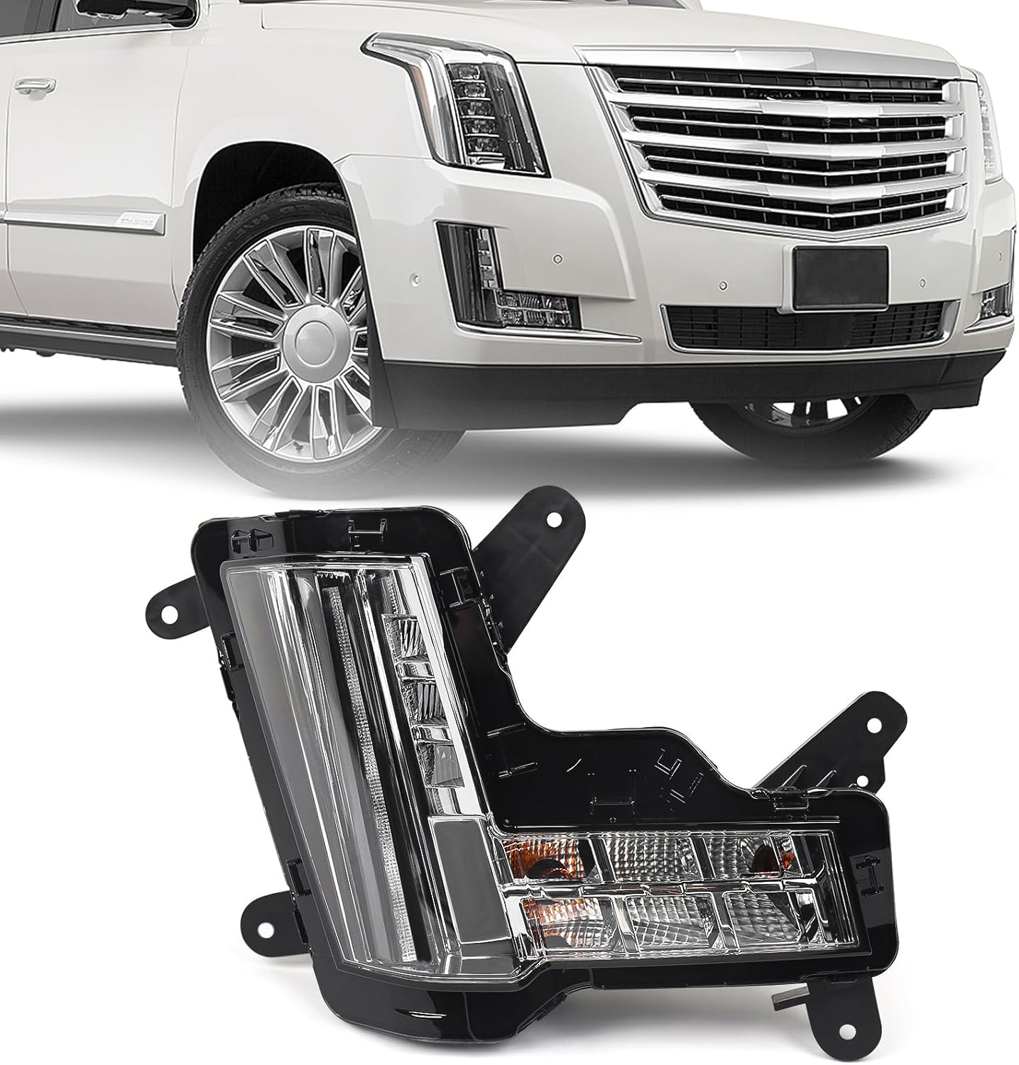 FIONE LED Fog Light for Cadillac Escalade 2015-2020 Daytime Running Light Assembly DRL Turn Signal Lamp with crash imminent braking system Right Passenger Side RH 84575578 GM2531139