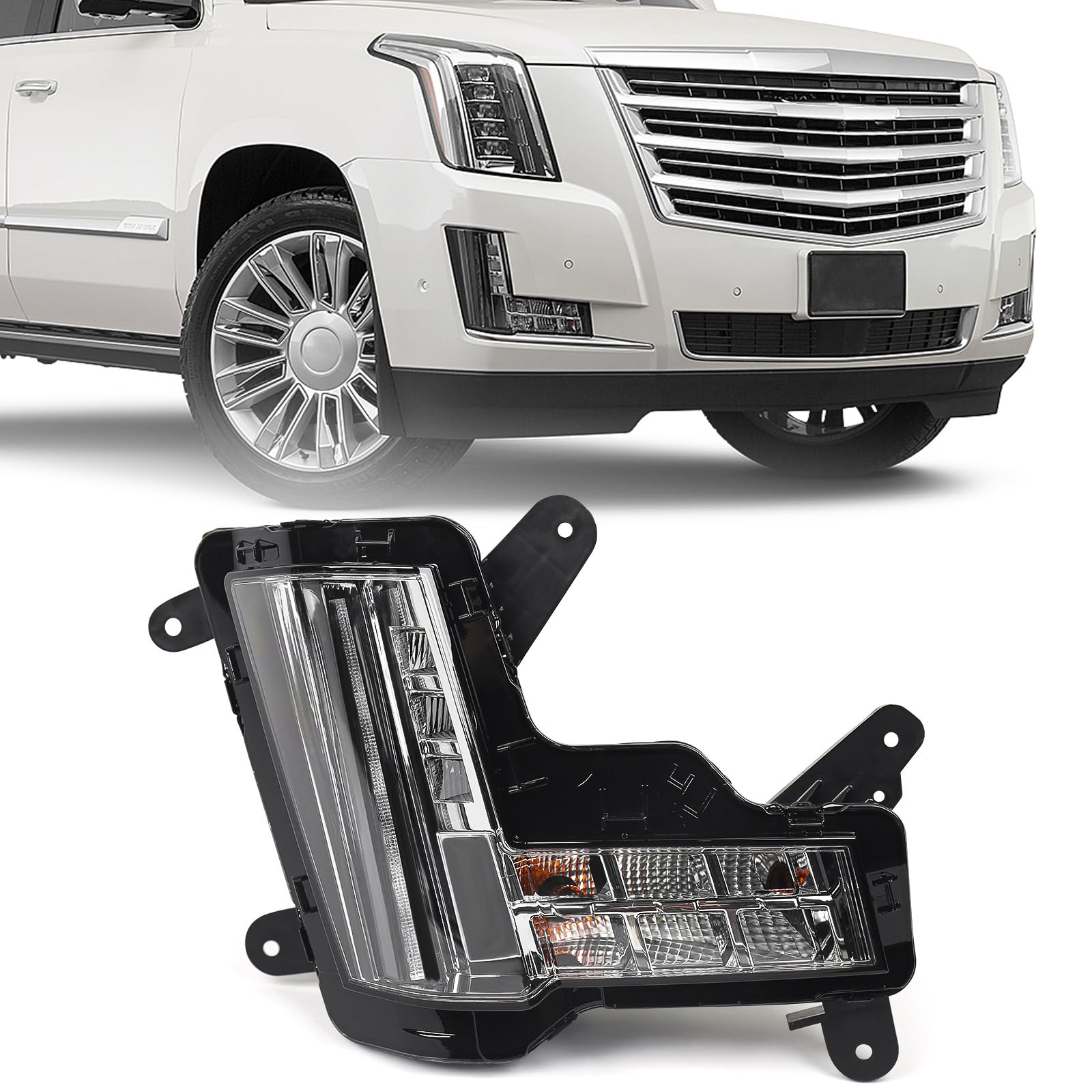 FIONE LED Fog Light for Cadillac Escalade 2015-2020 Daytime Running Light Assembly DRL Turn Signal Lamp with crash imminent braking system Right Passenger Side RH 84575578 GM2531139