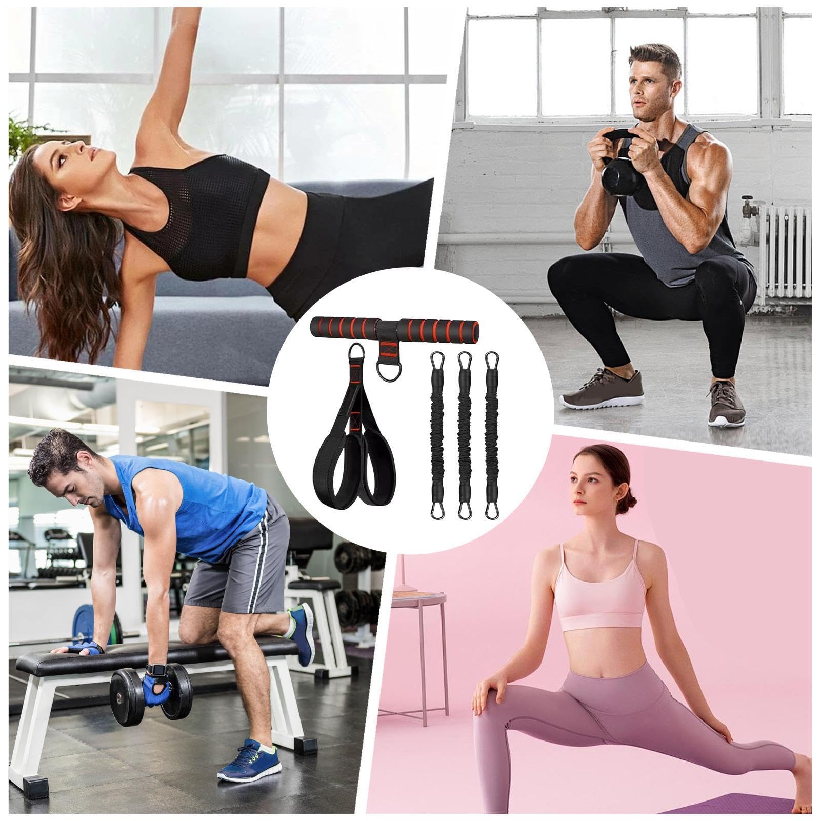 Fascia per pedali con maniglie per resistenza, attrezzatura per addominali con 3 tubi regolabili, tubi fitness con manici, per palestra a casa, rafforza braccia, gambe, vita e