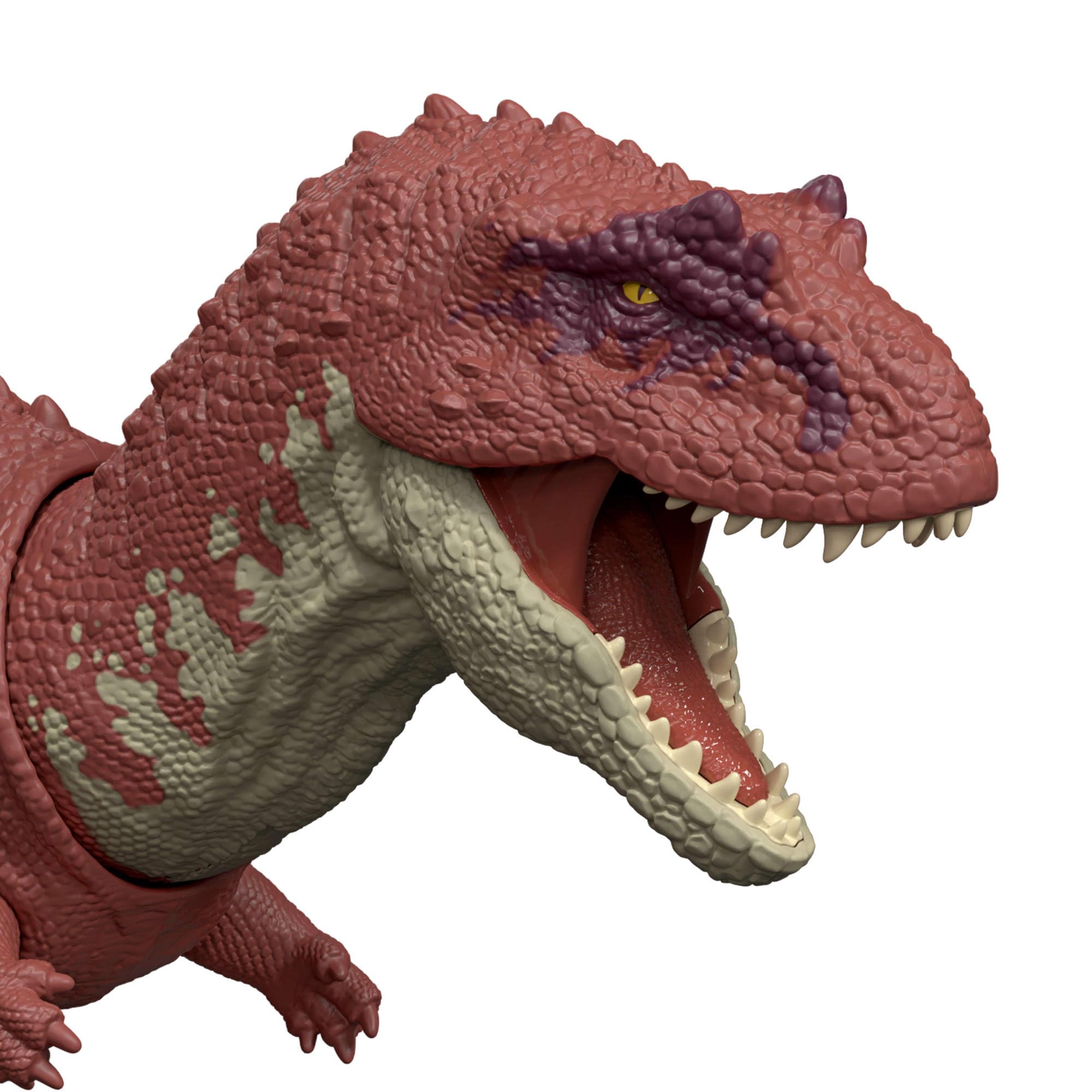 Mattel Jurassic World : Renaissance , Aucasaurus Rugissement féroce, dinosaure avec mouvement de mâchoire activé en bougeant la queue, attaque multidirectionnelle et son, jeu virtuel, JGB88