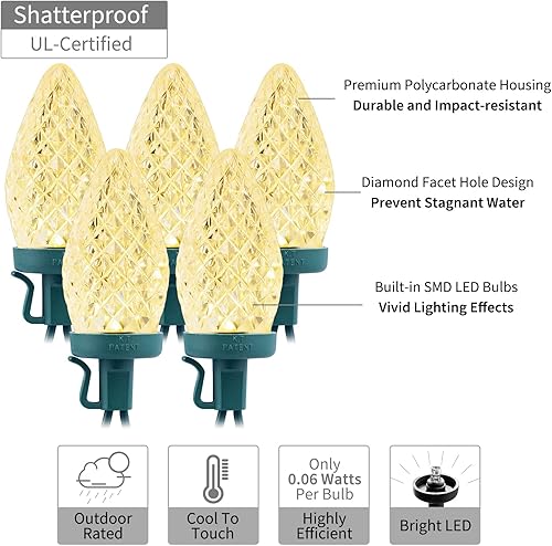 Miniatura 4 de C9 - Cadena de luces LED de Navidad 66 pies 100 luces LED impermeables de fresa tira de luces de alambre verde extensible enchufable para exteriores