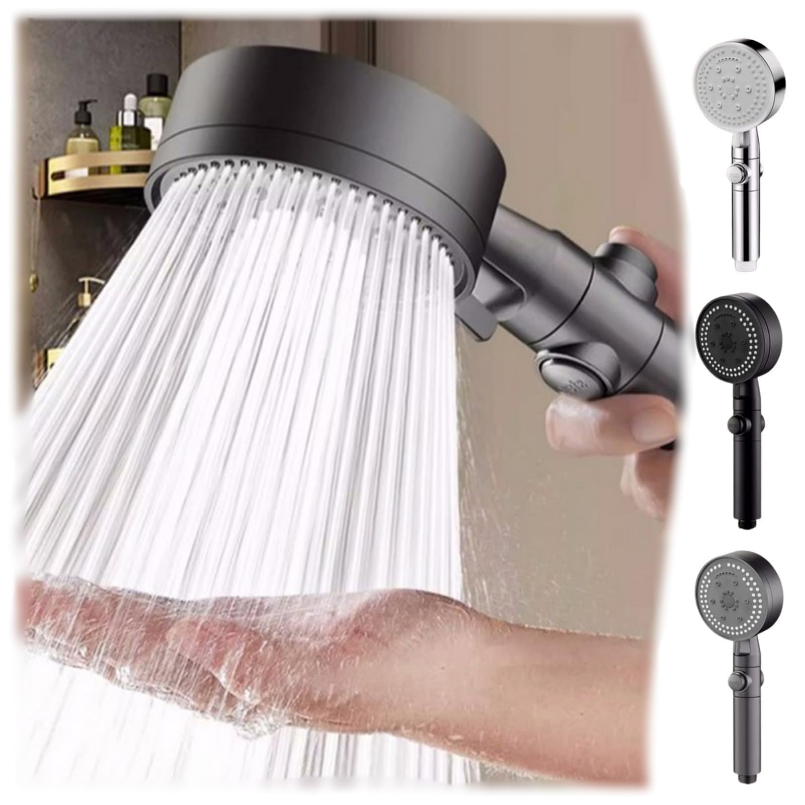 SWENEEN Handheld Showermultifunctional Hand Shower,High Pressure Hand Shower With 8 Modes And Base With Non-Clogging Nozzle For Home,Hotel,With Swivel Spray Function,Black