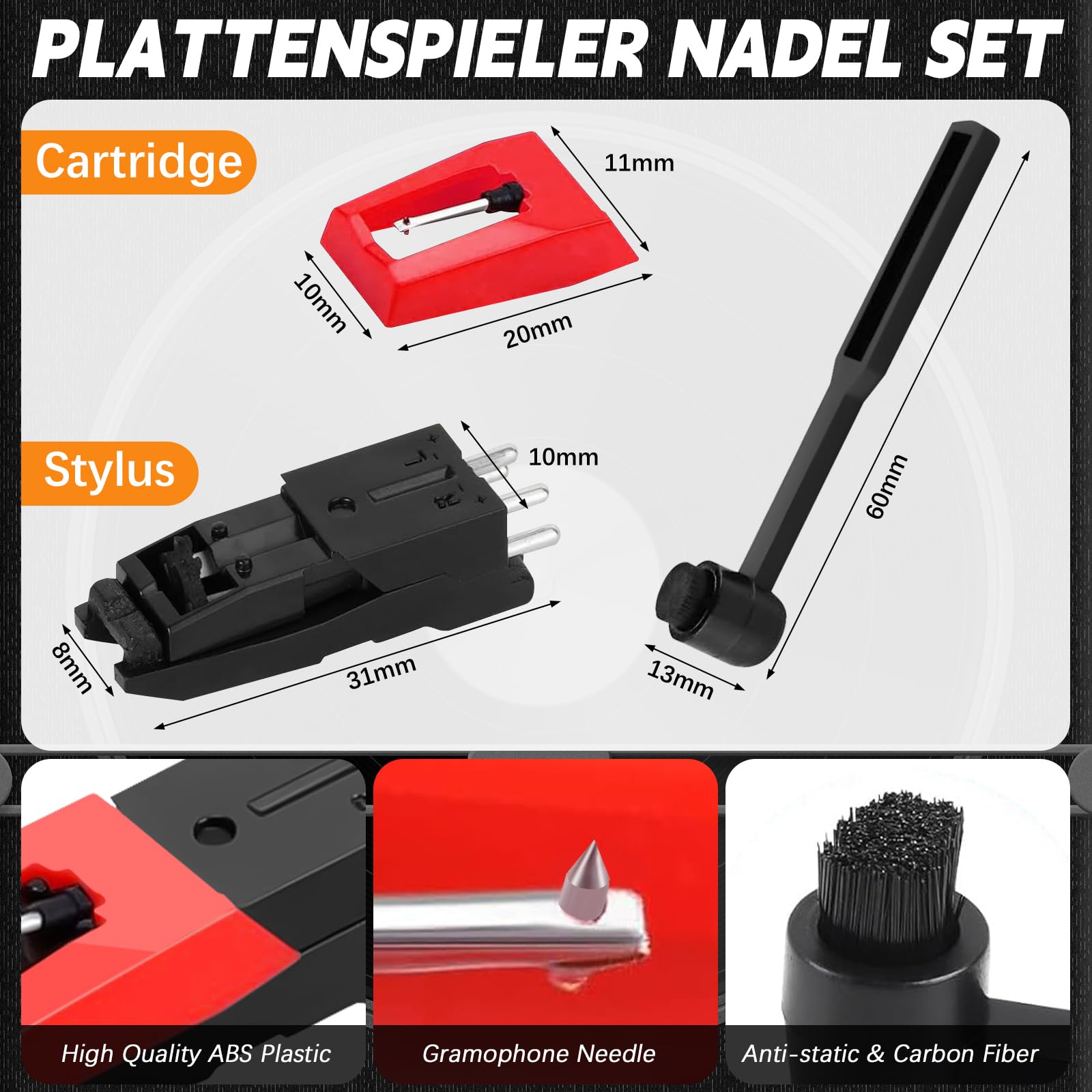 Lot de 4 Juego de Ajuste para Tocadiscos, con Digital Turntable Stylus Fuerza Escala Gauge, Azimut, Nivel de Burbuja y Transportador de Alineación de Cartucho, Juego de Aagujas