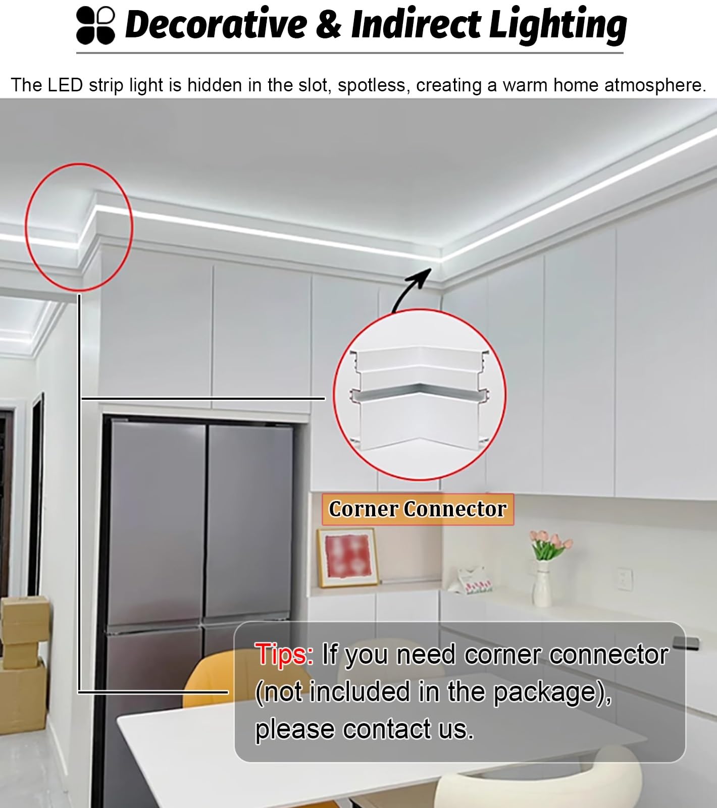 Difusor de tira de luz LED para molduras de corona y cornisa, iluminación ambiental perfecta para sala de estar y decoración del hogar, fácil instalación, diseño flexible para mejorar el ambiente del