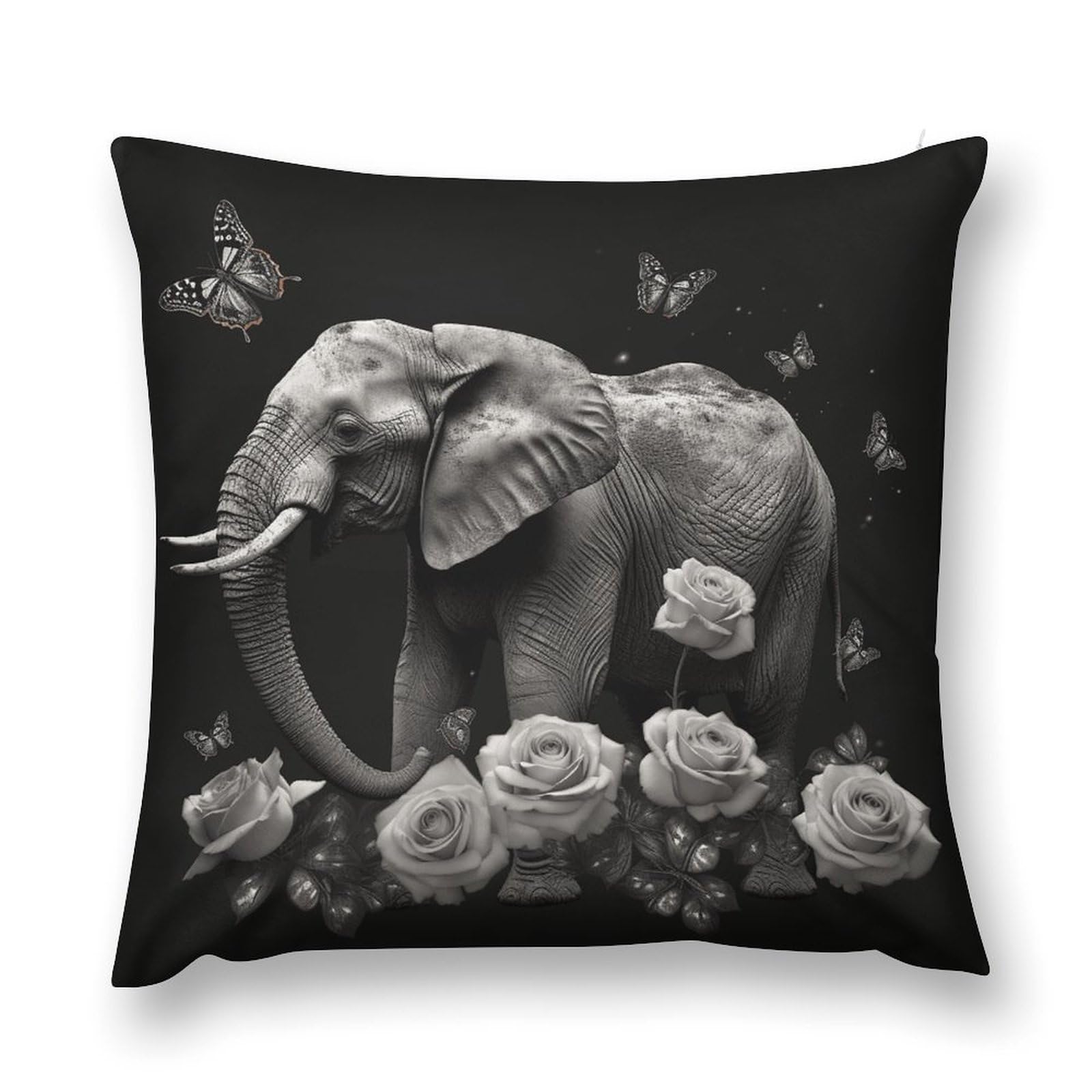 VstaDank Elephant and Butterfly Throw Pillow Cover with Hidden Zipper Farmhouse Couch Pillow Cover Cozy Soft Short Plush Cushion Case Fashion Square Decorative Pillow Cover for Living Room