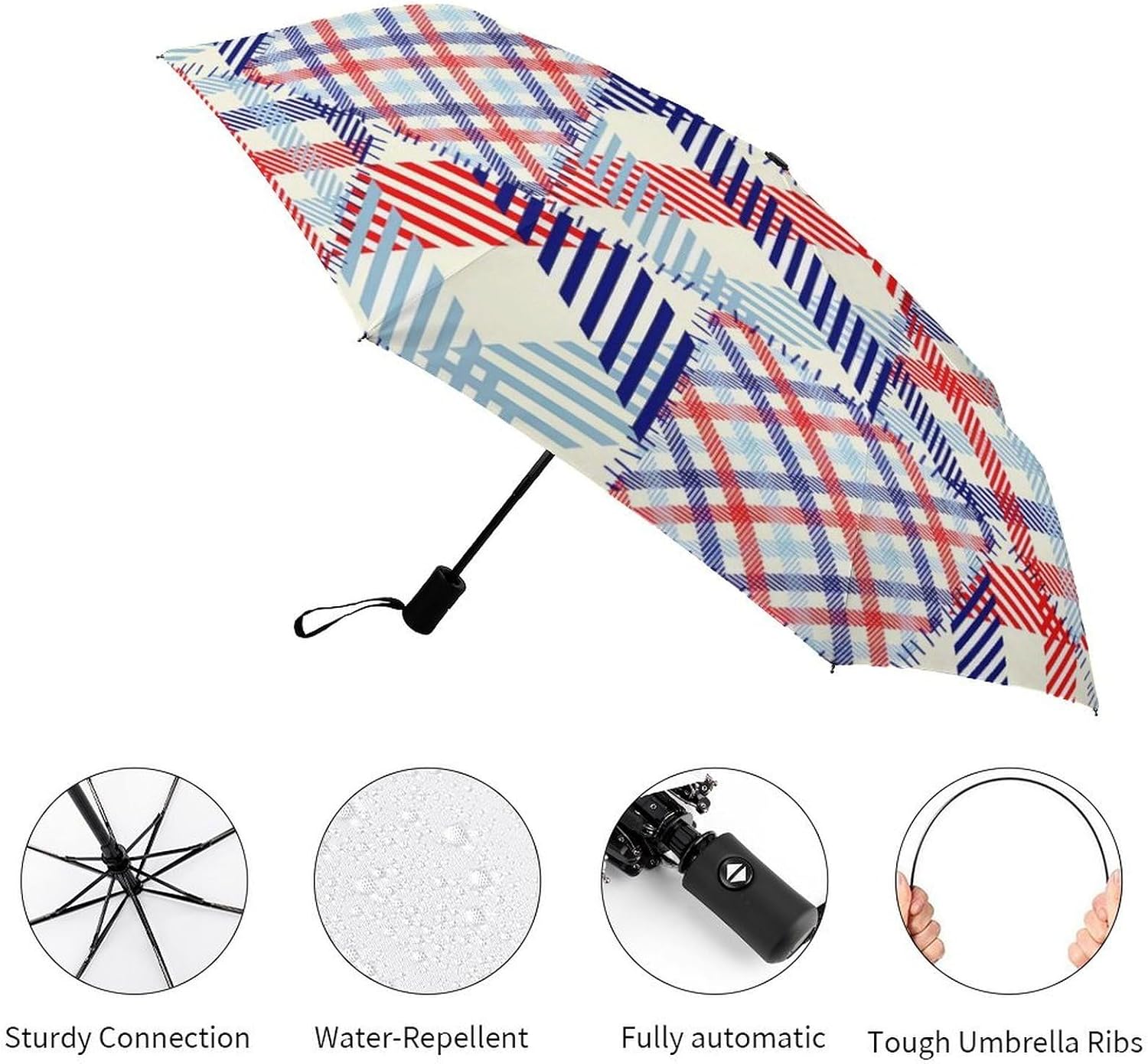 Christmas Lights On Plaid Green Umbrella Strong Windproof Automatic Umbrellas for Rain Sun Protection