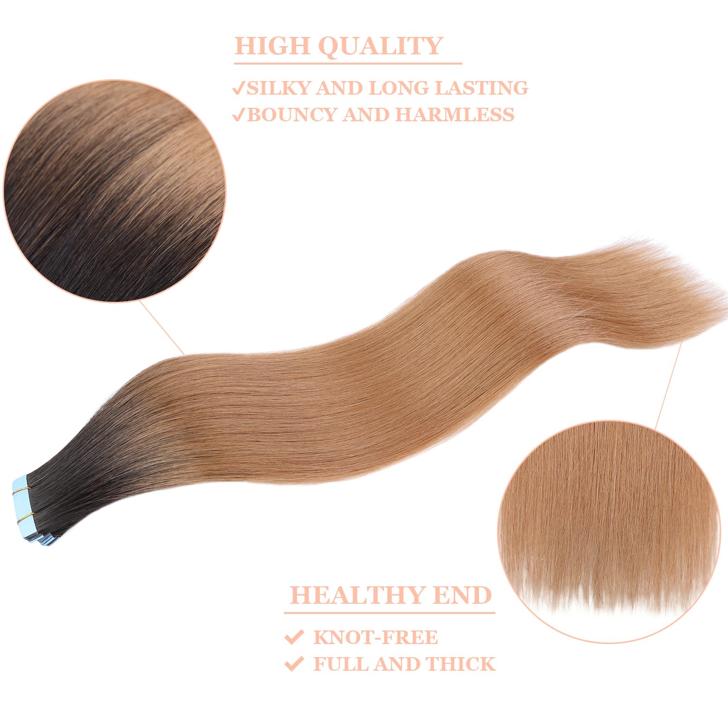Mscat Tape in Hair Extensions 22 Inch 20Pcs 50g/pack Ombre Brown Invisible Straight Hair Extensions Tape in(22Inch #RS827 Ombre Brown) - Image 2