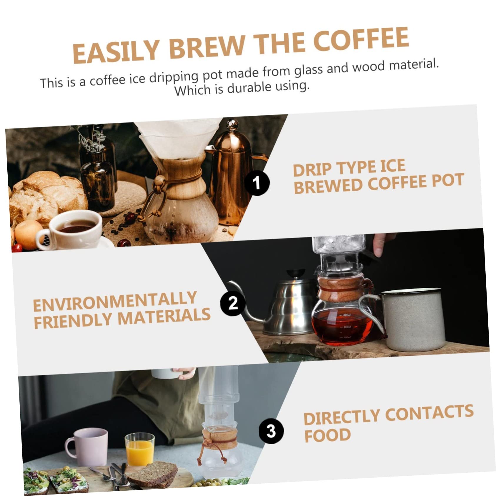 ABOOFAN 1Set Portable Glass Coffee Pot Drip Brew Ice Coffee Maker Easy to Clean Cold Brew Teapot for Home Office Gatherings Design