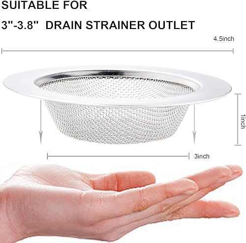 LASSHSWA 2 Pcs Kitchen Sink Strainer Stainless Steel, Mesh and Punching, Kitchen Sink Drain Strainer, Sink Strainers with Large Wide Rim 4.5" Diameter for Kitchen Sinks