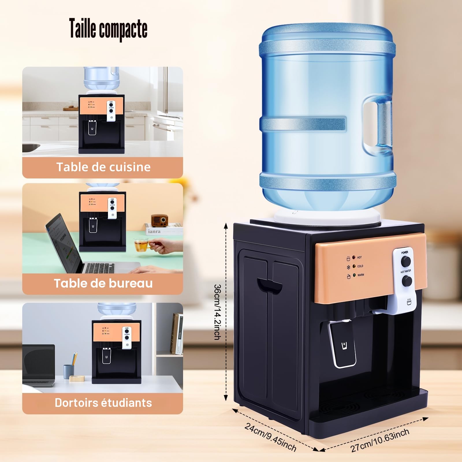 Distributeur d'eau électrique 550 W - Fontaine à eau chaude et froide - 8 à 95 °C - Petit distributeur d'eau de table - Seau de 3,5 à 18,9 l - Revêtement intérieur en acier inoxydable - Pour bureau