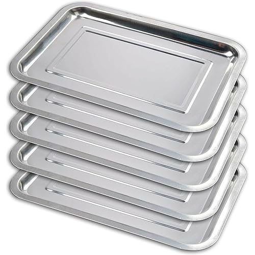 Stainless Steel Tray - Narkysus 5 Pack Stainless Steel Dental Lab Tray 13.5'' X 10'' Flat Metal Tray Tool for Lab Dental Instrument Bathroom Organizer Tattoo Station Tattoo Supplies