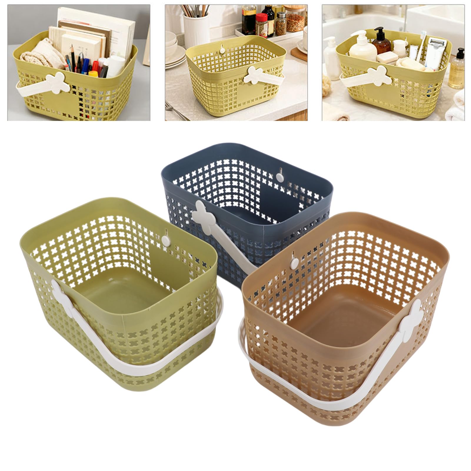 Asixxsix Cestino per Raccolta in Plastica da 3 Pezzi, Cestello Portaoggetti Rettangolare Impilabile con Manici Robusti per Raccogliere Verdure, Frutta e Bacche, Cucina da Giardino