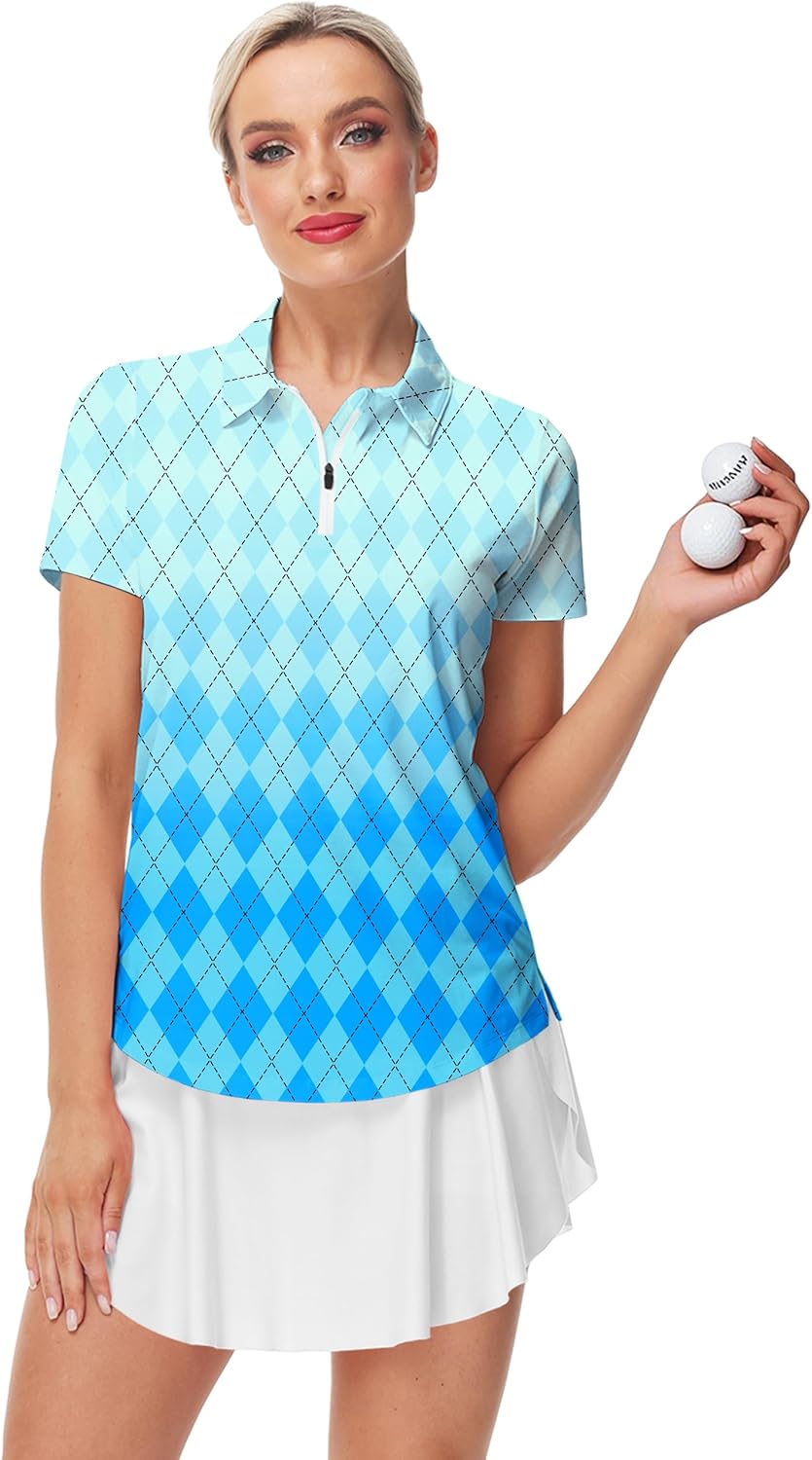 AOBUTE Women's Short Sleeve Golf Shirts Gradient 1/4 Zip Tennis Shirt - Image 5