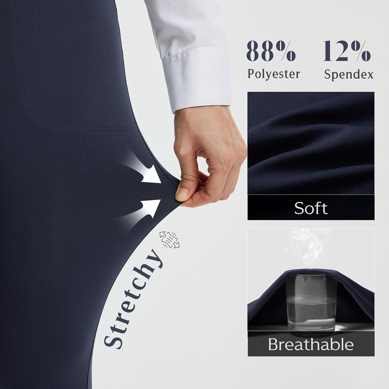 baleaf Womens Skinny Dress Pants Stretch Petite Yoga Work Pants Pull On Dressy Leggings with Zipper Pockets 7/8 Ankle - Image 4