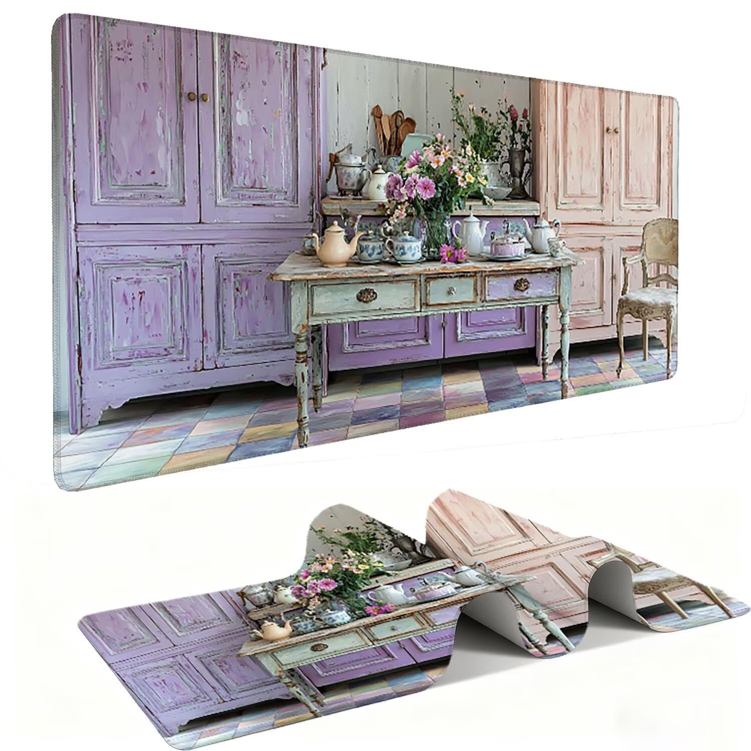 Alfombrilla Ratón, XXL 1200 x 600 mm Mouse Pad Grande Gaming, Alfombrilla Antideslizante,Tapete Escritorio con Bordes Cosidos, Desk Mat para Jugadores, Pc, Oficina Accesorios (Cocina) K-129