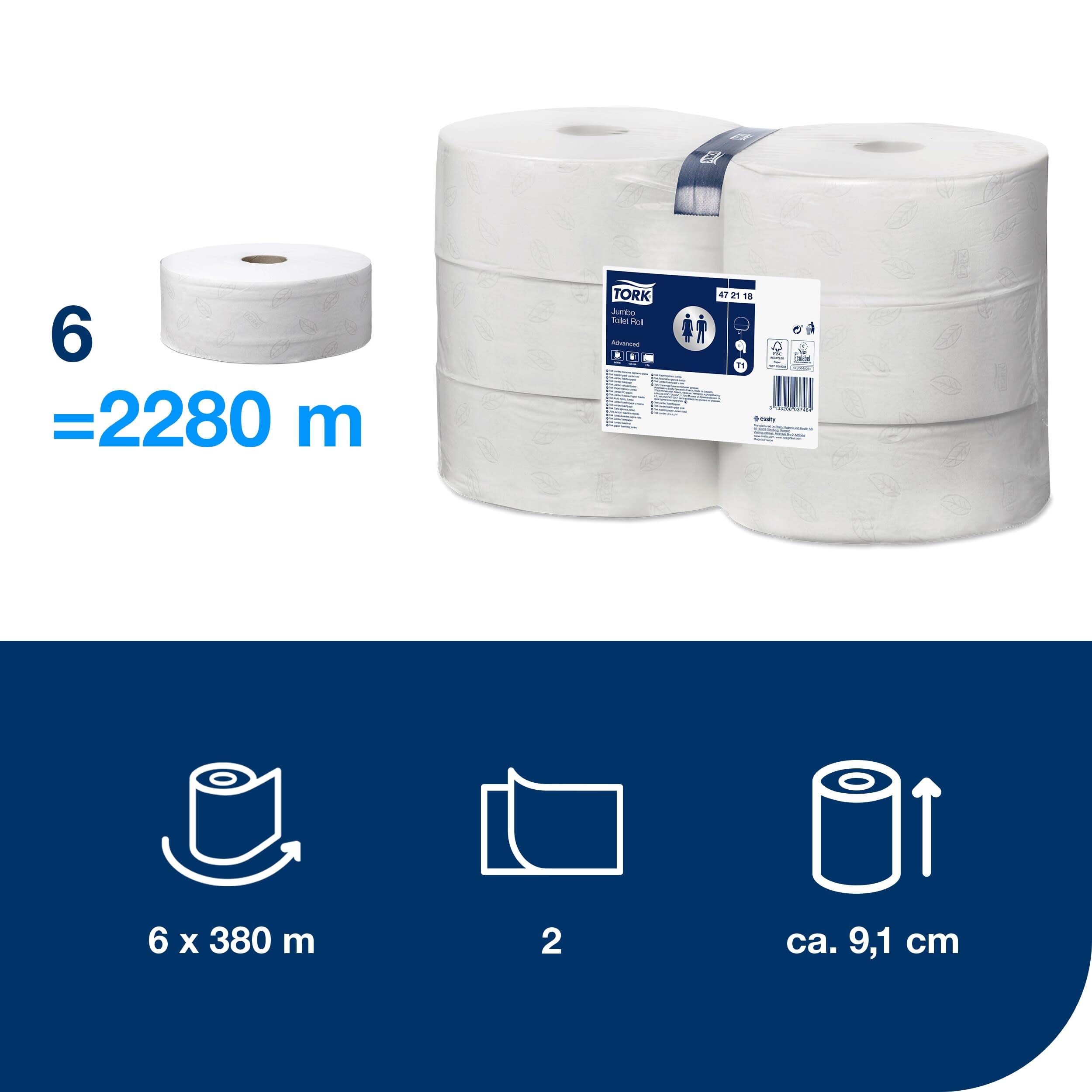 Tork Jumbo papier toaletowy biały T1, Advanced, 2-warstwowy, 6 × 380 m, 472118
