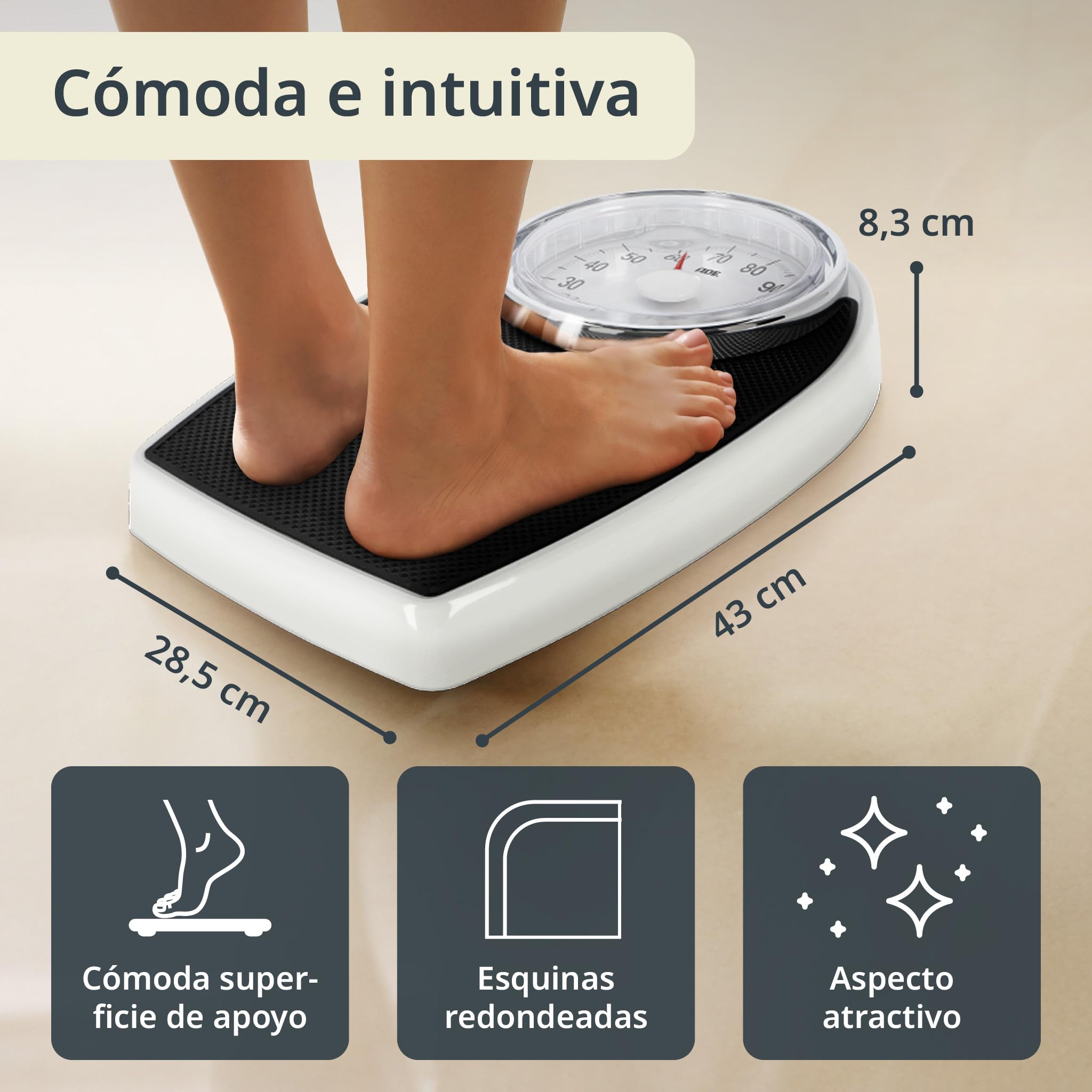 ADE Báscula mecánica de baño | aspecto retro | superficie de pesaje antideslizante | báscula personal analógica | dial grande y fácil de leer | sin pilas | hasta 136 kg | negra