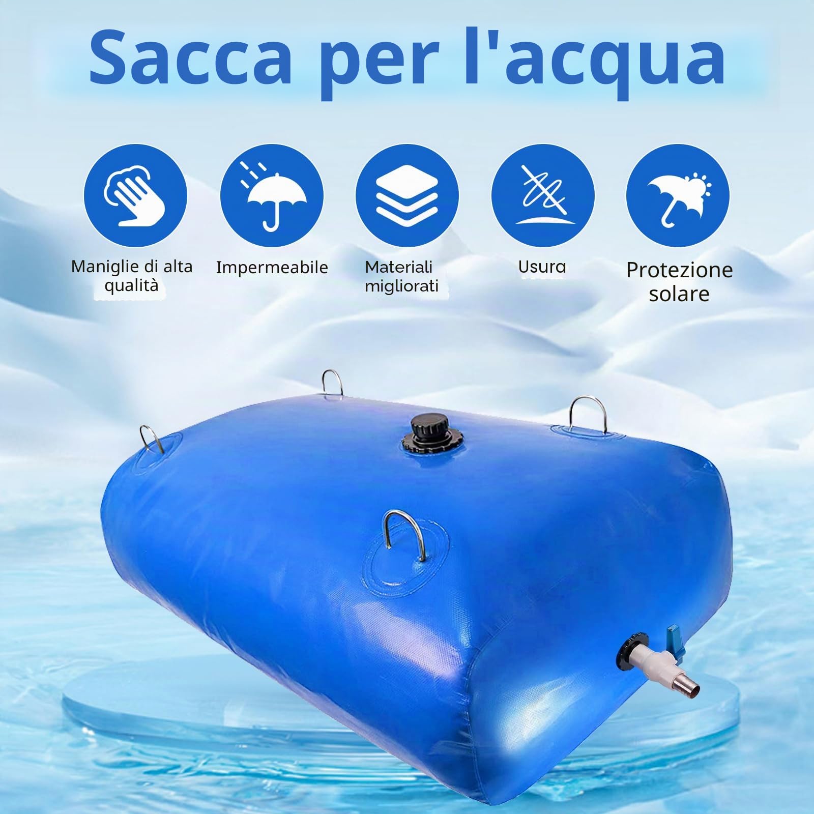 Sacca di Stoccaggio dell'Acqua da 110 L, Serbatoio Acqua per Camper, Serbatoio d'Acqua Pieghevole Borsa, Bidone Acqua con Rubinetto, per L'Irrigazione di Emergenza del Giardino Acquatico