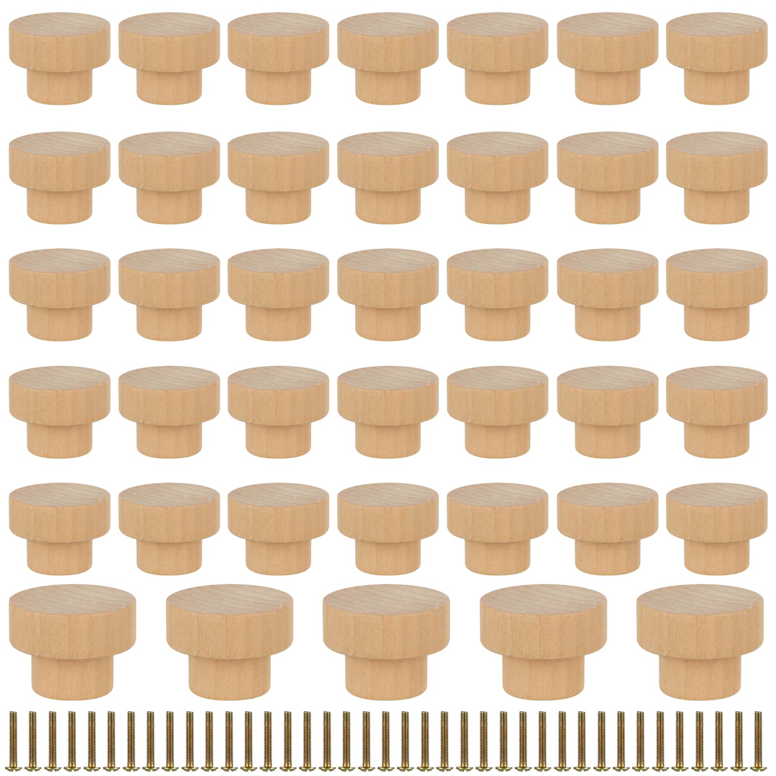 GBACHOOSE 40PCS Wood Knobs Flat Top Round Cabinet Knobs 1.39"/35mm Unfinished Wooden Dresser Drawer Knobs Handmade Wooden Knobs for Cabinets Kitchen Cabinet Pulls Handles