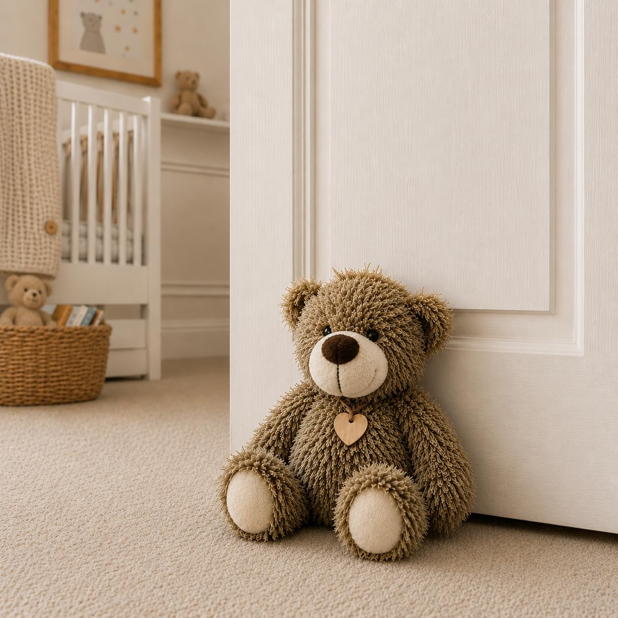 Cute Teddy Bear Door Stopper Decorative Door Stops for Home and Office, Teddy Bear Weighted Interior Doorstop Fabric Stuffed Animal Door Stopper Decor (Brown)
