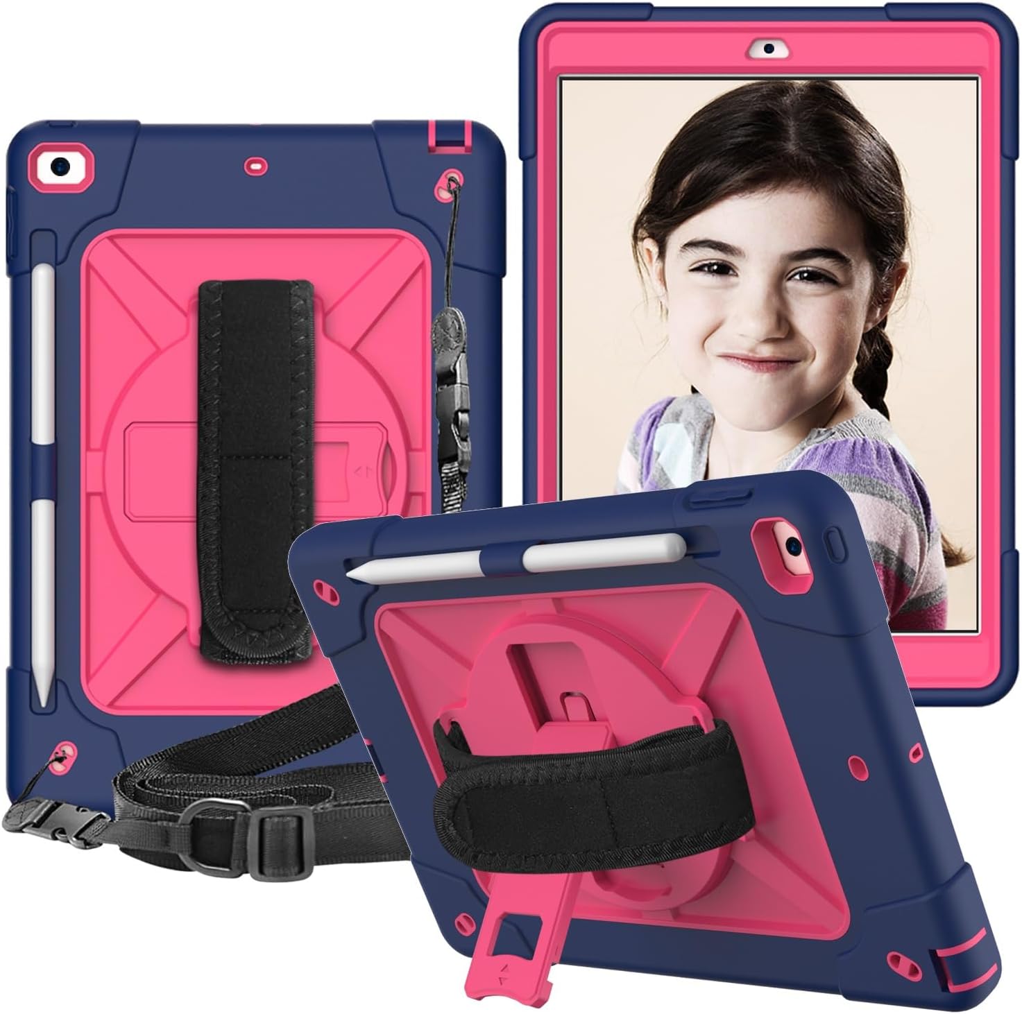 Tablet PC Bags Cases Sleeves Tablet PC Case Compatible with iPad 7th Generation 10.2 Inch 2019,Full-Body Heavy Duty Shockproof Protective Cover with Wrist Strap Stand,Pencil Holder(Rosegold)