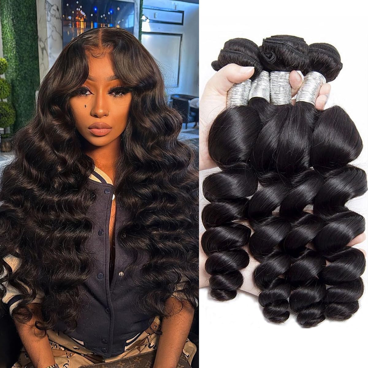 Ralisa Human Hair Loose Wave 4 Bundles 100% Unprocessed Brazilian Virgin Hair 12A Loose Wave Bundles (22-28in) Natural Black for Women