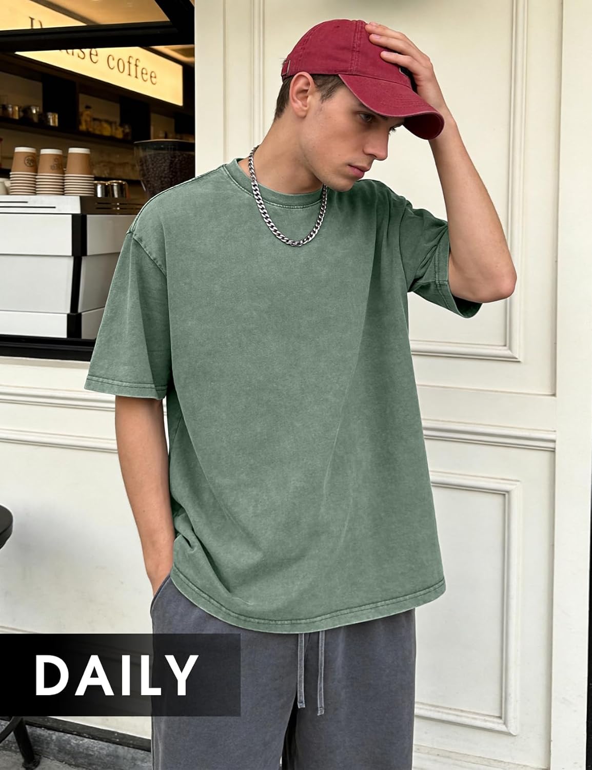 Eisctnd Men Oversized T-Shirts 3 Piece Unisex Vintage Shirt Solid Acid Wash Cotton Casual Hip Hop Tops